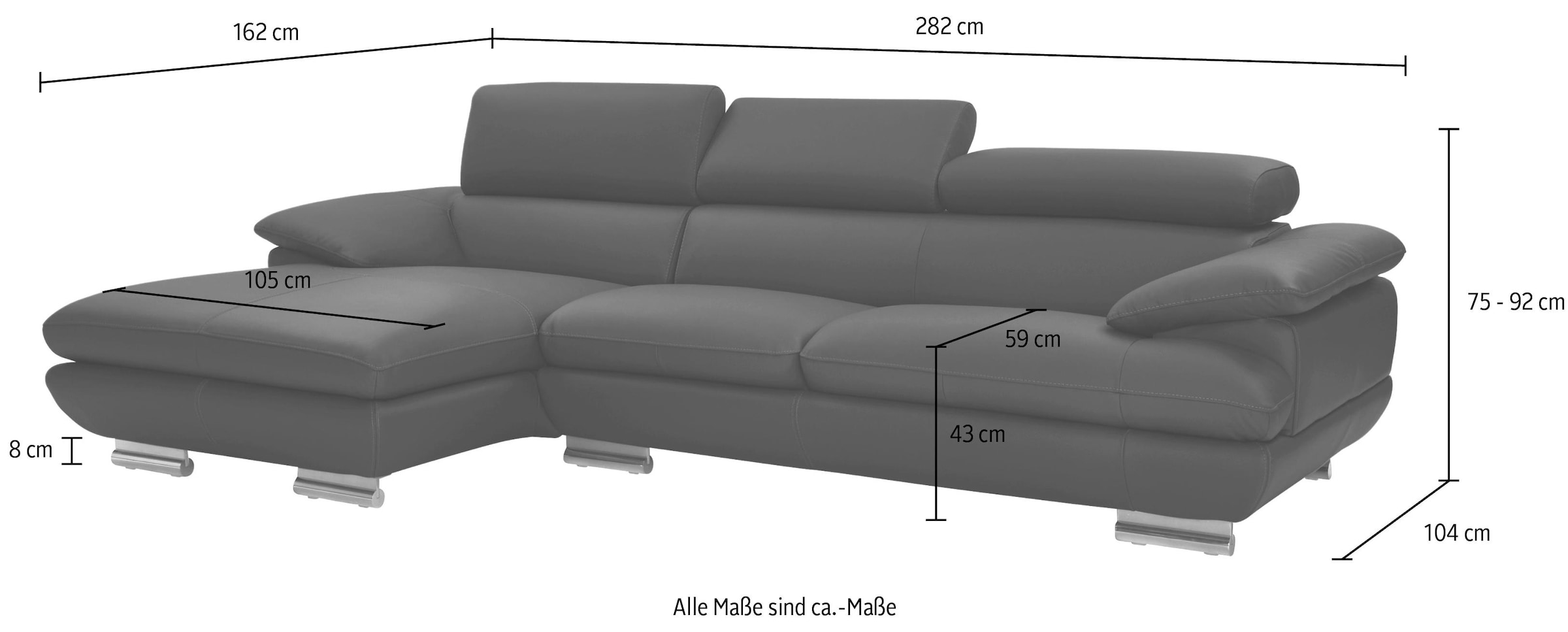 CALIA ITALIA Ecksofa »Magic, L-Form«, in 2 Lederqualitäten