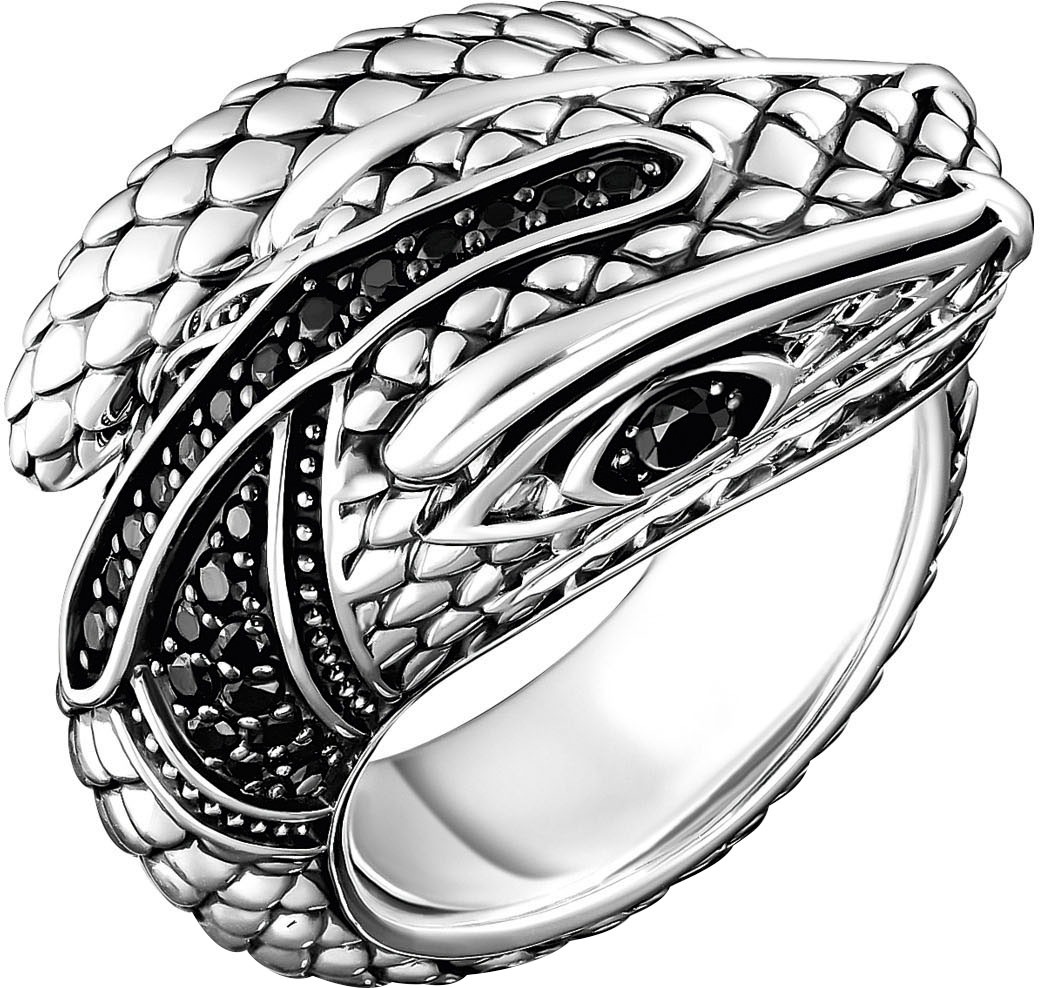 THOMAS SABO Fingerring »Ring in Schlangen-Optik mit schwarzen Steinen, TR1964-643-11-62-68«, mit Zirkonia (synth.)