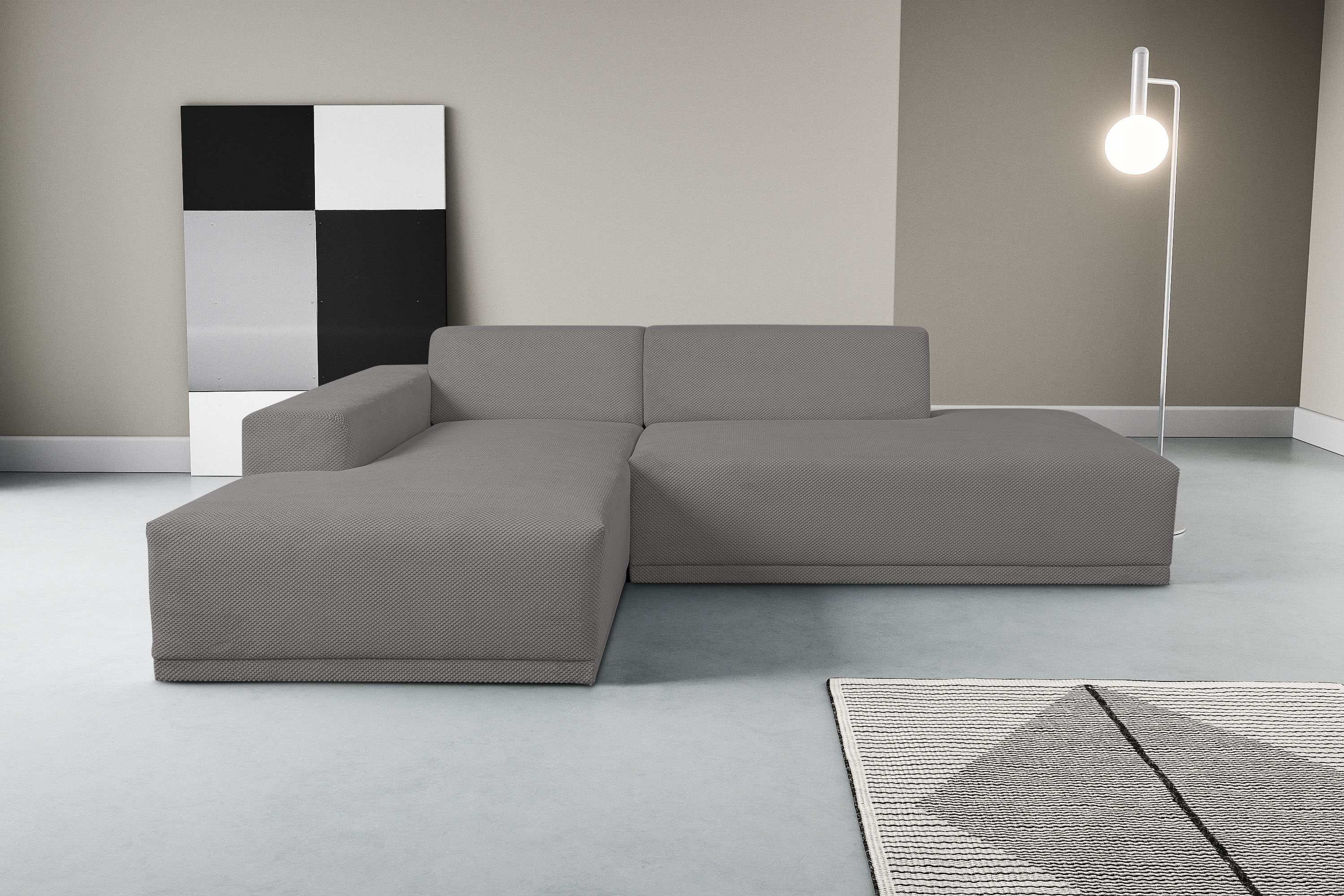 WERK2 Ecksofa "Apollo 264 x 188 cm modern und bequem" Waffelcord, L-Form
