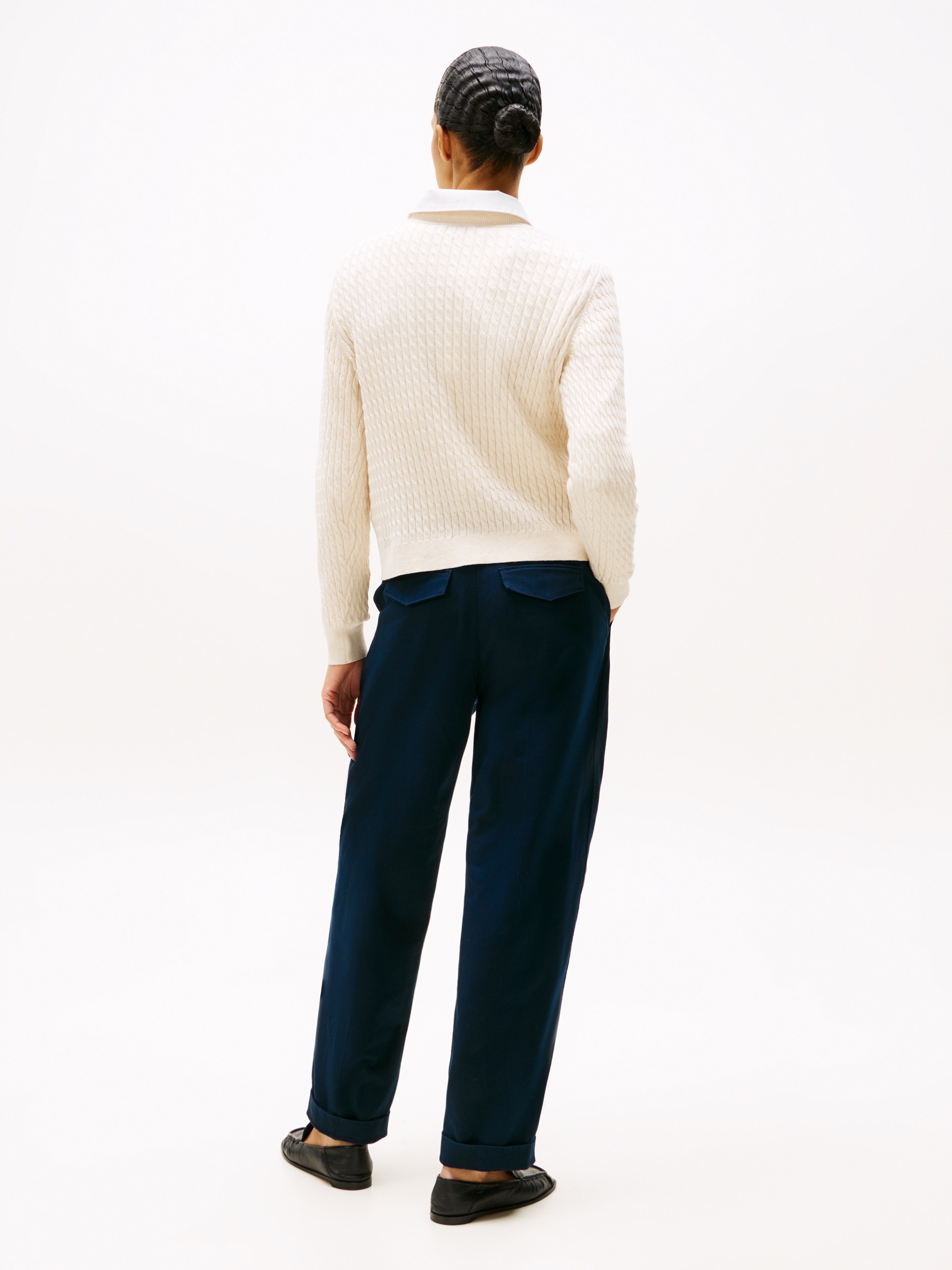 Tommy Hilfiger Rundhalspullover »CO CABLE C-NK LS SWEATER« Baumwolle, mit Zopfmuster