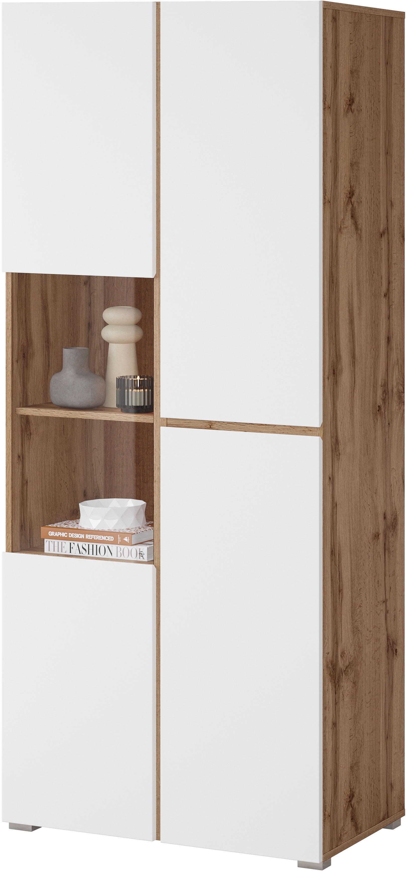 Thumbnail - INOSIGN Vitrine "Cross, Höhe 183,5 cm, moderne grifflose Standvitrine mit 3 Türen" Hochschrank mit viel Stauraum, Glastü...