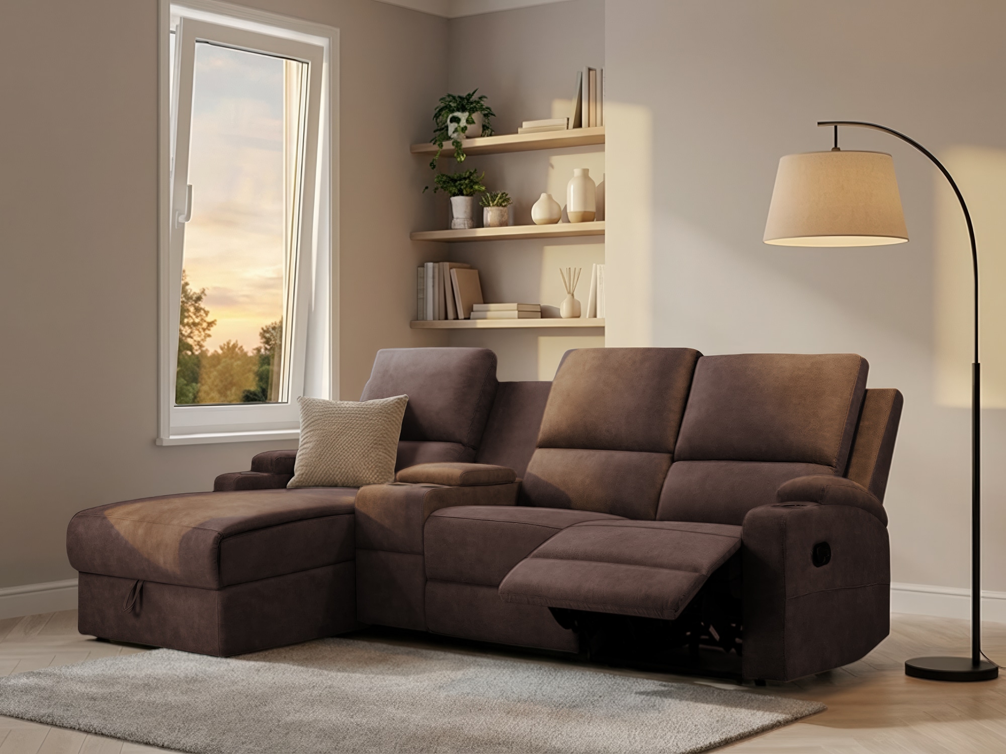OTTO home Ecksofa "NAPORI Microfaser, Multimediasofa, 3er Kinosessel XXL, L-Form" Kinosofa, manuelle o. elektr. Relaxfunktion, Staufach, Getränkehalter