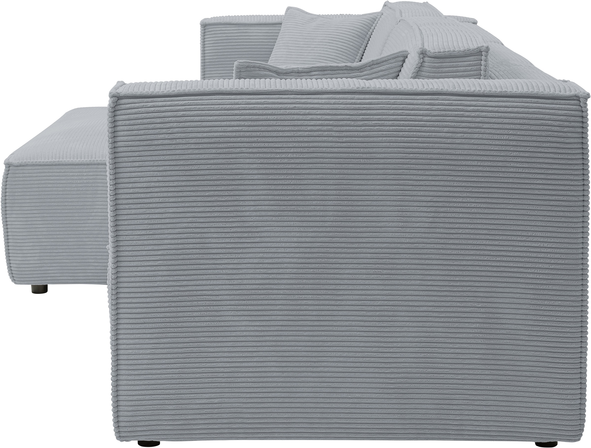WERK2 Ecksofa »Atlanta, moderne Designsprache, Stellmaße 280x147cm, L-Form, Kedernaht«, hoher Komfort, Schlaffunktion & Bettkasten, Cord, Grau