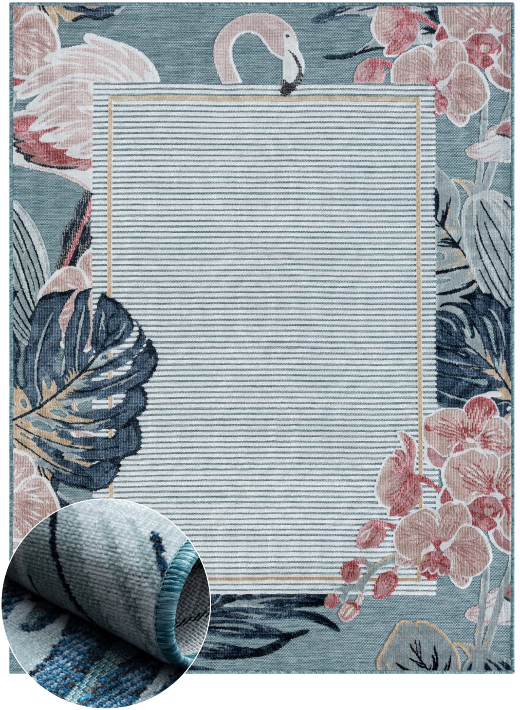 Myflair Möbel & Accessoires Teppich »Cloud Lagerräumung«, rechteckig, 8 mm Höhe, Flamingo Motiv, mit Bordüre, Outdoor geeignet, Balkon, Terrasse