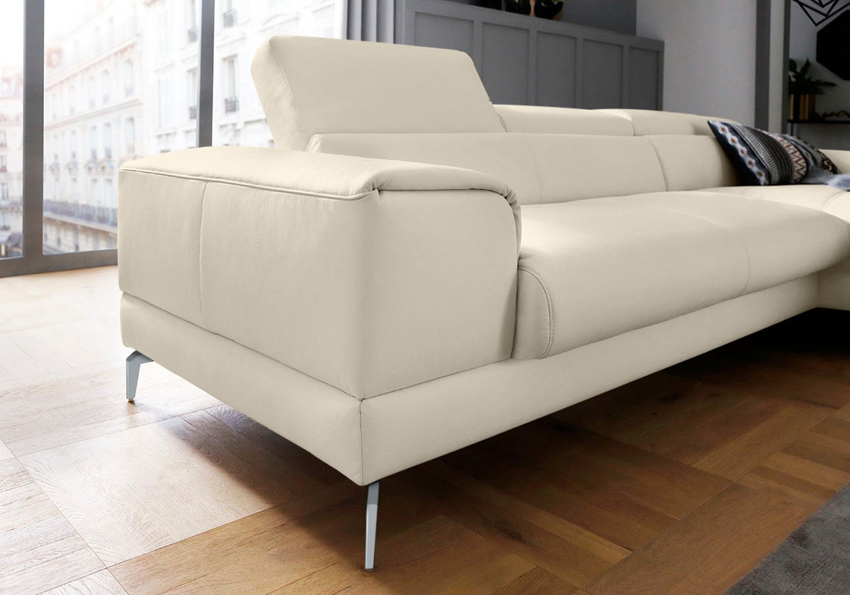 W.SCHILLIG Ecksofa »piedroo, Designsofa mit tollem Sitzkomfort, bequem und elegant, L-Form«, Kopfteilverstellung, wahlweise mit Sitztiefenverstellung, Breite 303cm