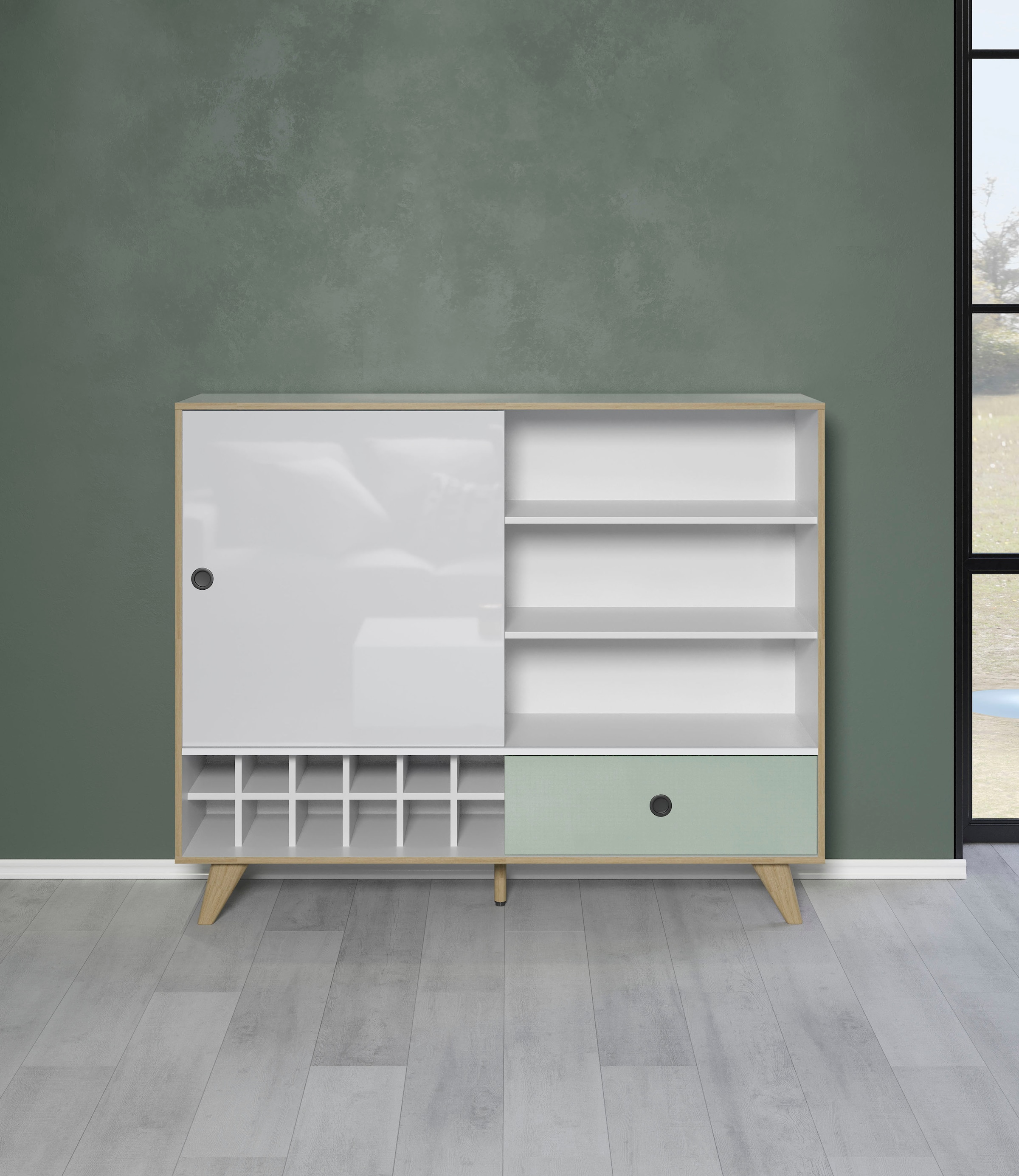 INTER-FURN Highboard "Adelaide", Virtine, Breite 145 cm, Integriertes Weinregal