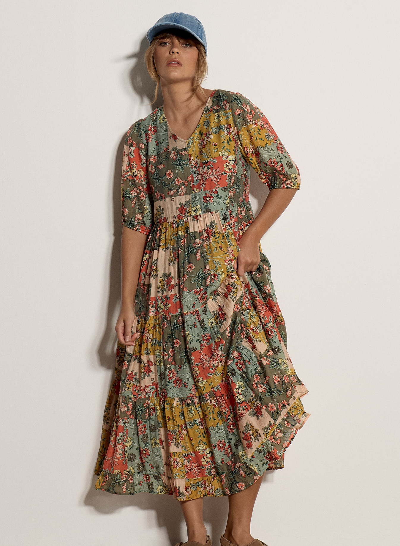 Apricot 2-in-1-Kleid "Patchworkkleid" mit Stufenrock
