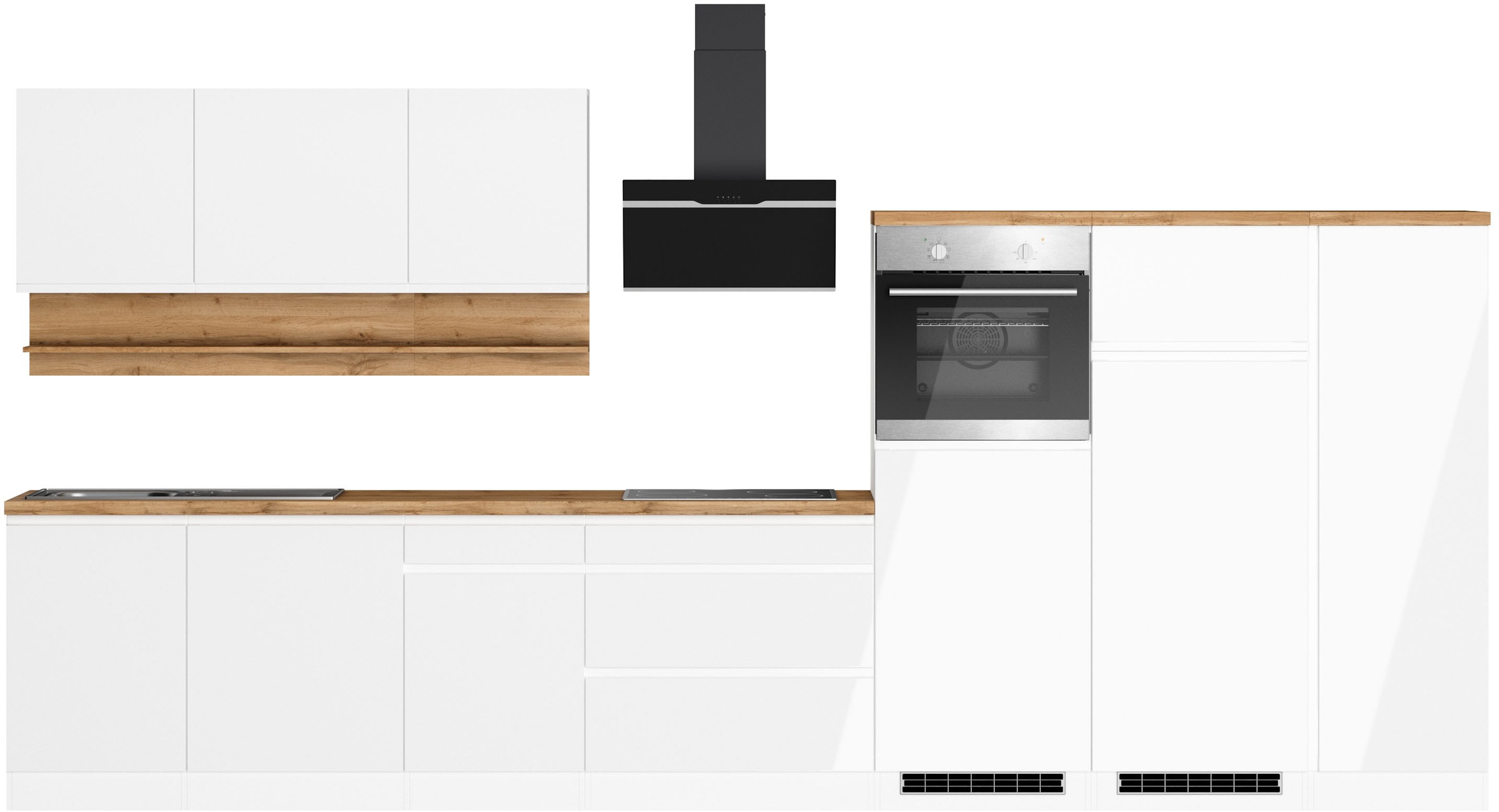 KOCHSTATION Küchenzeile "KS-Virginia,neu in verbesserter Ausführung" Arbeitsplatte 38 mm stark, Stauraum, Softclose, Breite 410 cm, Softclose, wahlweise mit E-Geräten und Induktion
