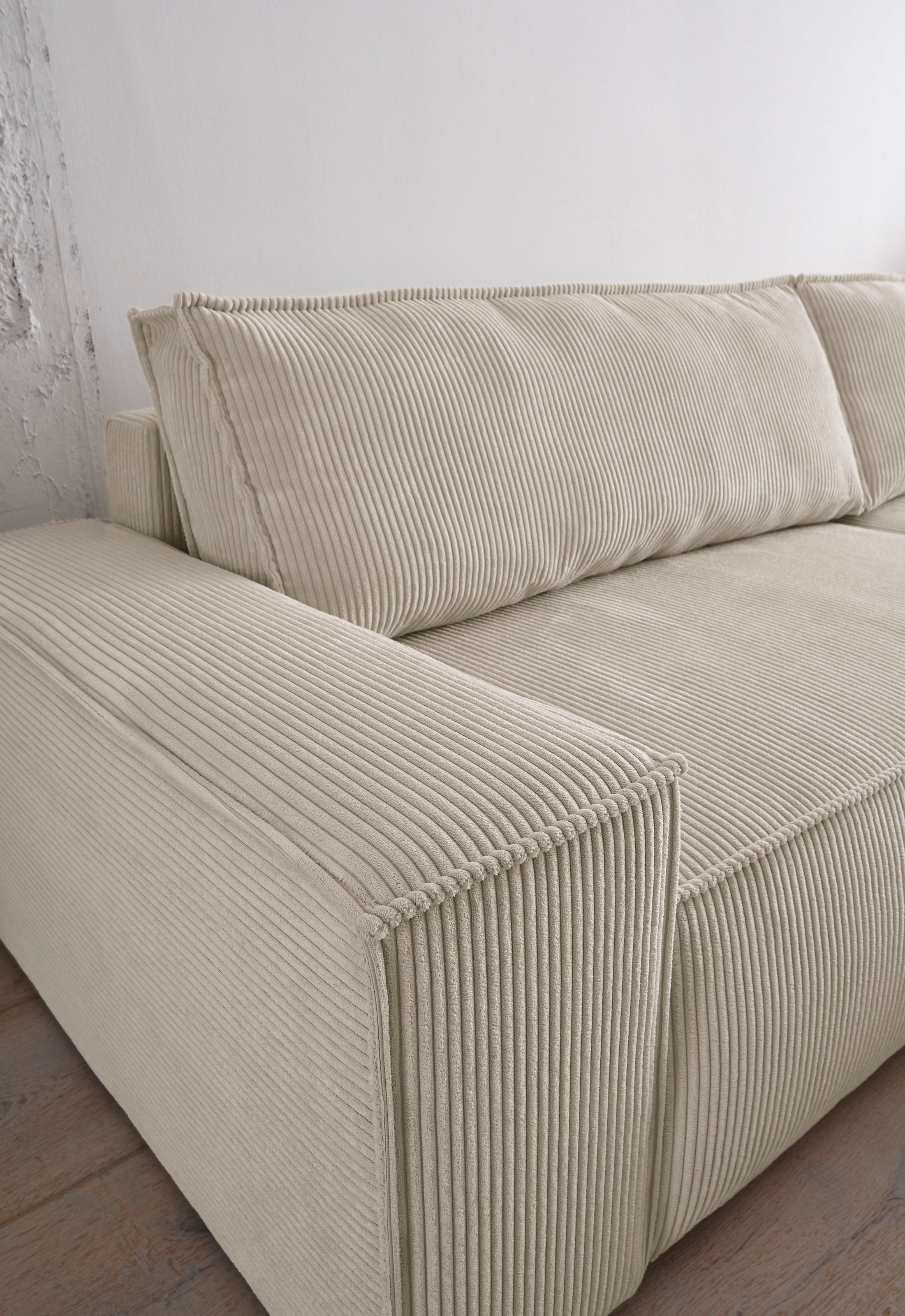 Home affaire Ecksofa SHERWOOD Schlafsofa 267 cm, L-Form, Schlaffunktion mit Bettkasten (210x136 cm), Cord, Vintage, Samtvelours