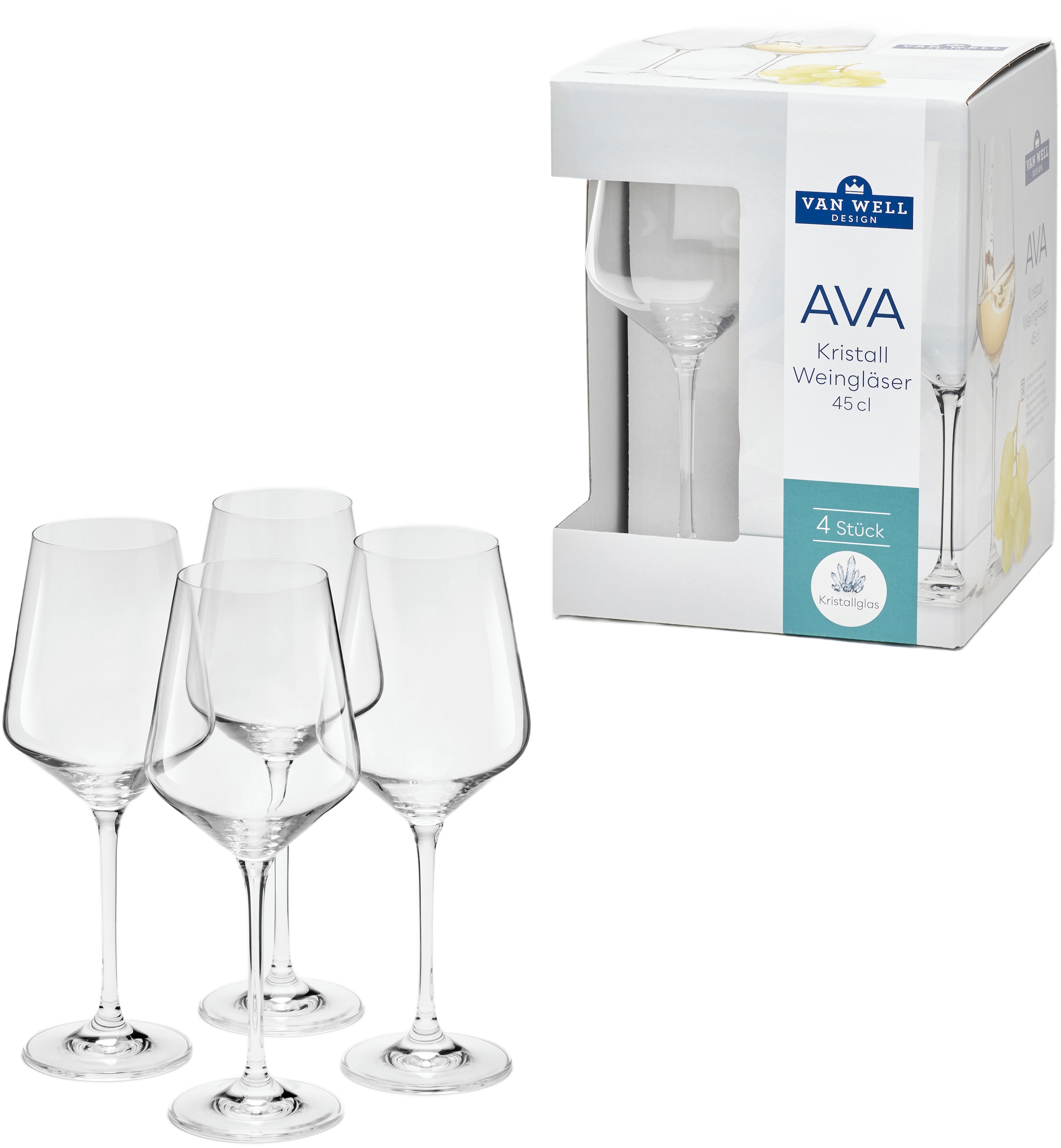 van Well Weinglas »Ava, Weingläser 45,0 cl, 4 Stück«, (Set, 4 tlg.), Geschenkkarton mit Sichtfenster, spülmaschinengeeignet