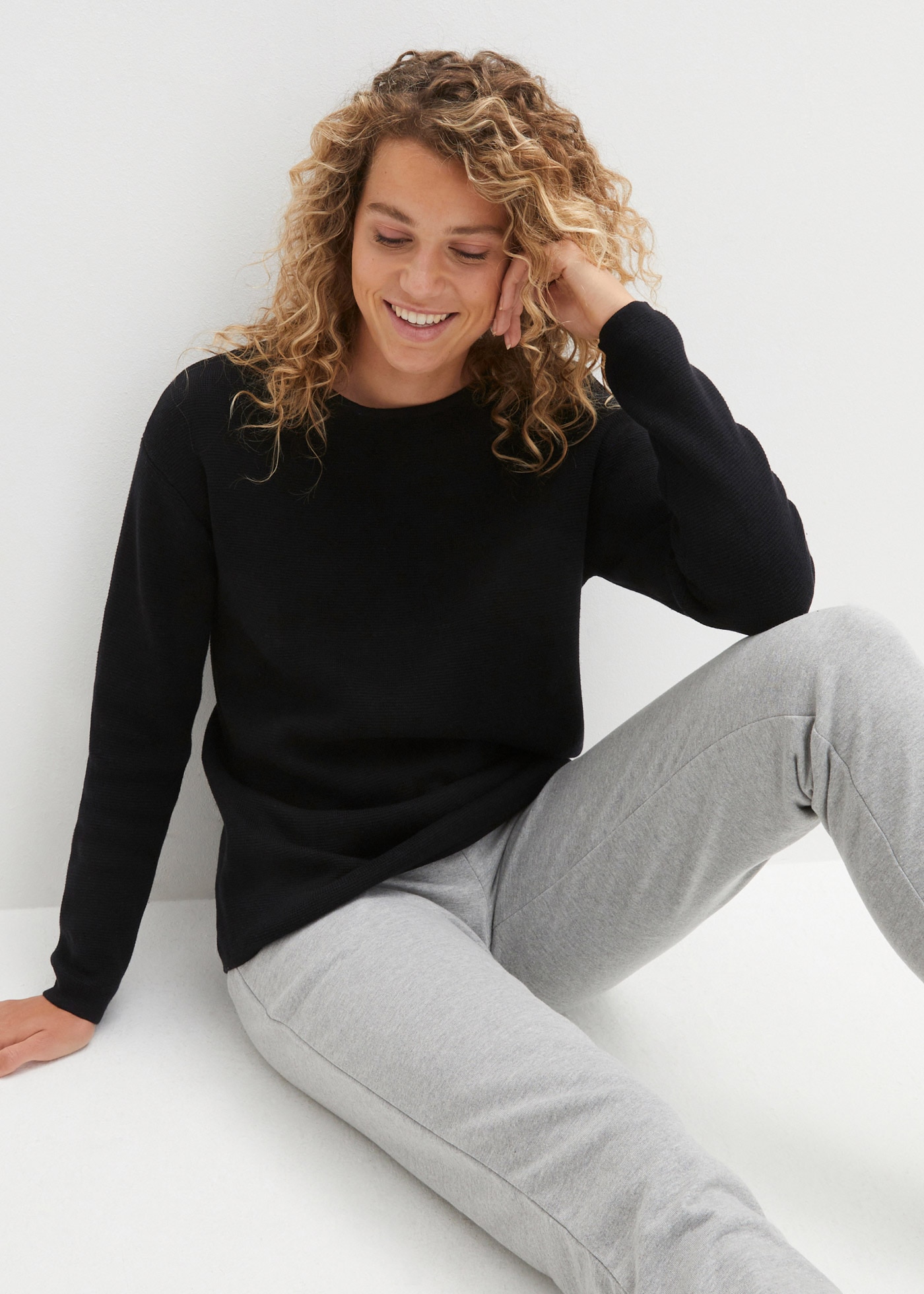 bonprix Strickpullover "Milano Rib Pullover mit Rundhals" aus Baumwolle und günstig online kaufen