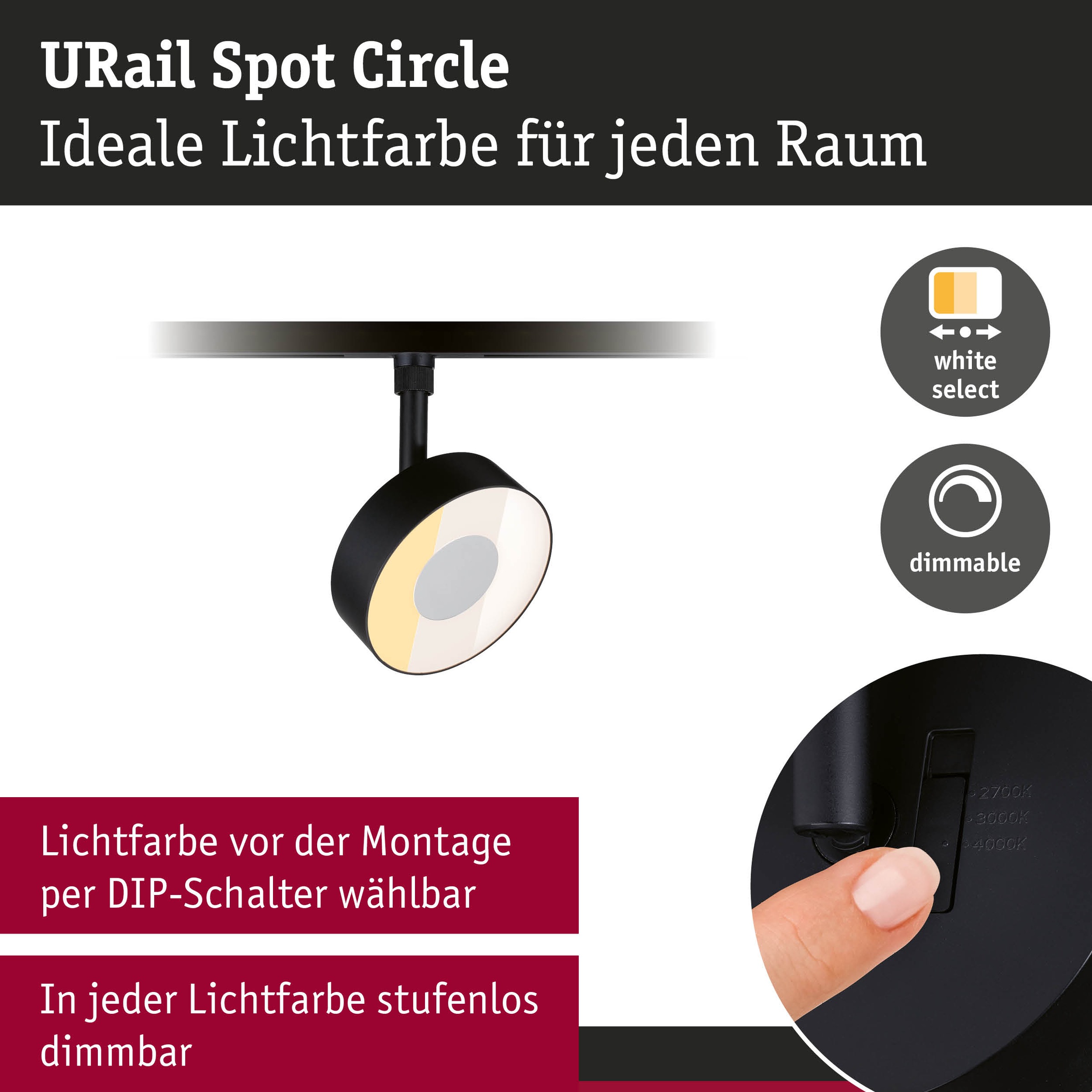 Paulmann Schienensystem-Leuchten »URail Spot Circle 1x5W 2700-4000K 230V« LED-Modul 1 Stk. Farbwechsler Dimmbar