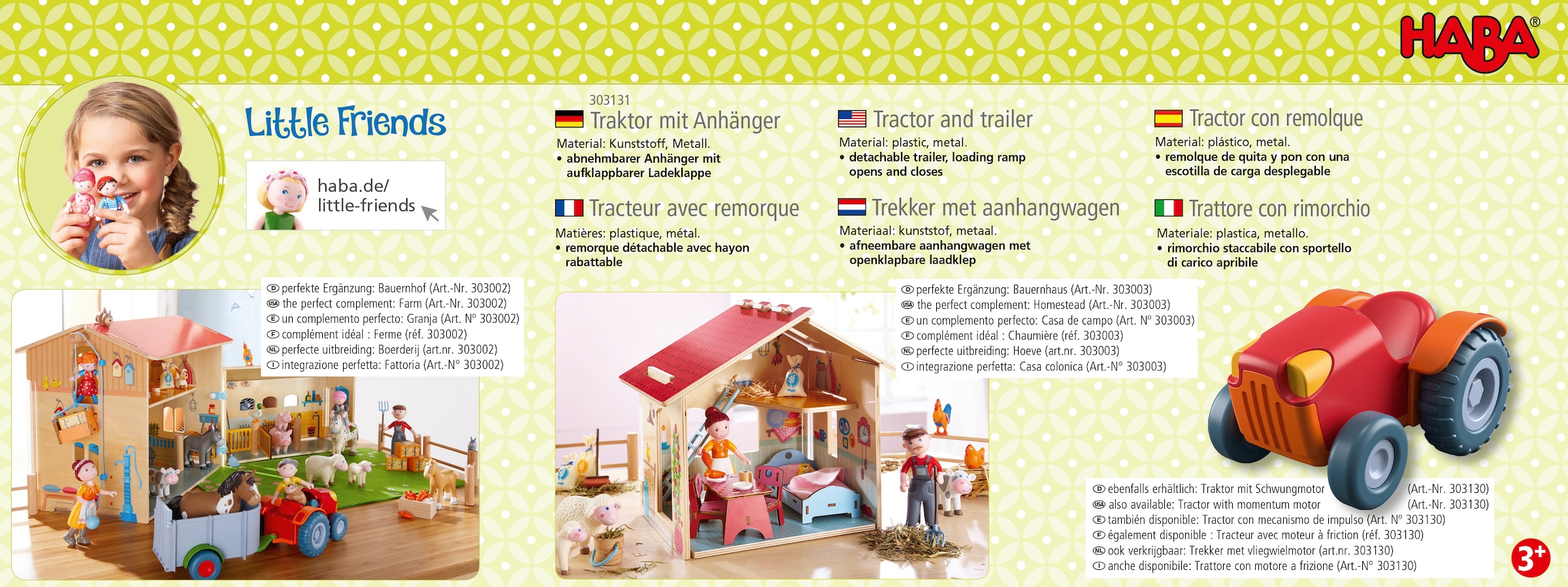 Haba Spielzeug-Traktor »Little Friends - Traktor mit Anhänger«
