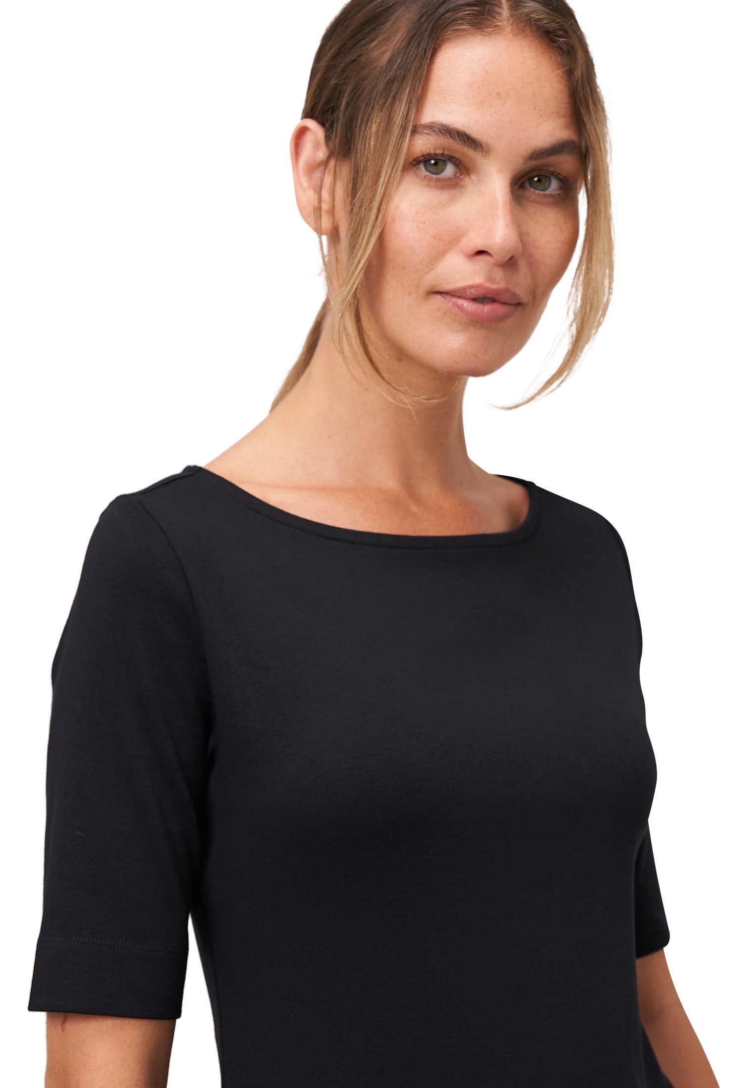 Zero Kurzarmshirt »zero Damen Baumwollshirt mit U-Boot Ausschnitt«, (1 tlg.), Plain/ohne Details