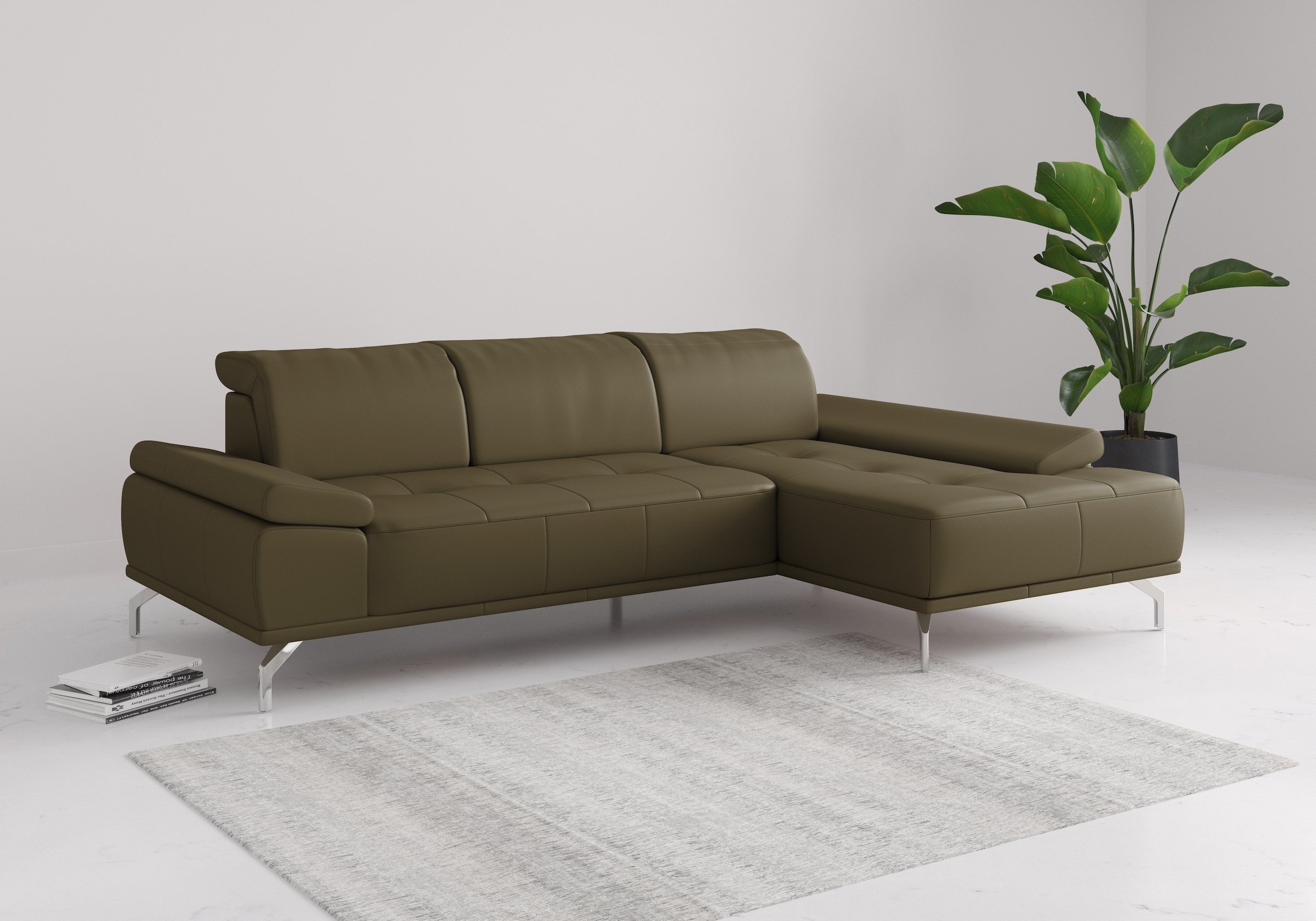 OTTO home Ecksofa "Caluna, L-Form, B:280cm, Federkern, in Stoff und Leder" Inkl.Sitztiefenverstellung, wahlweise mit Kopf- und Armteilverstellung