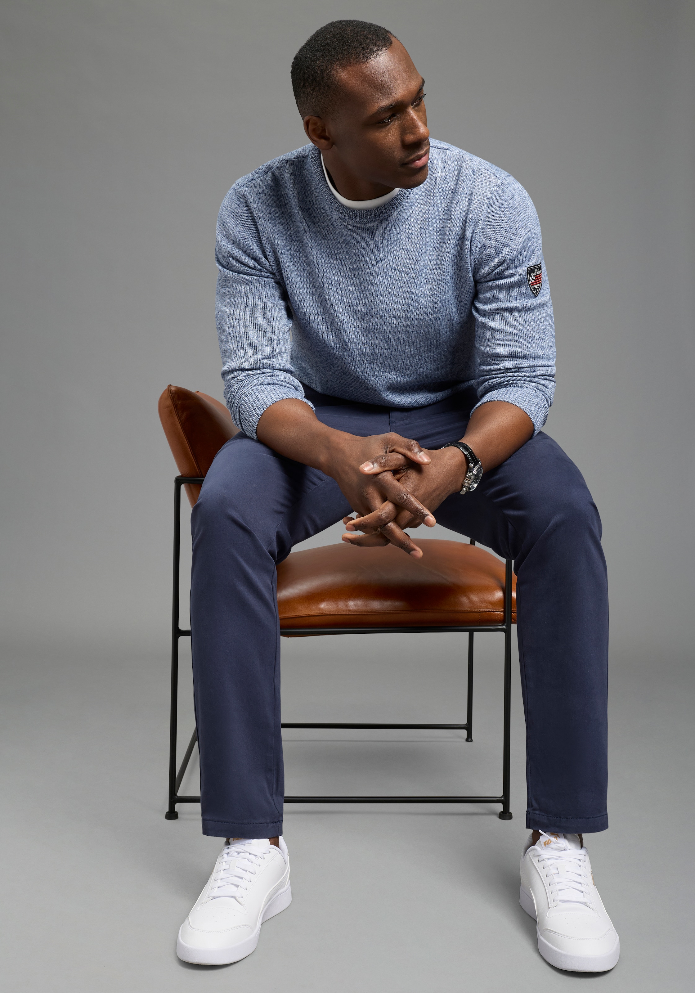 DELMAO Rundhalspullover »Neue Kollektion! Sommerlicher Leinenanteil« Rundhalsausschnitt, regular fit, Langarm, melierte Optik