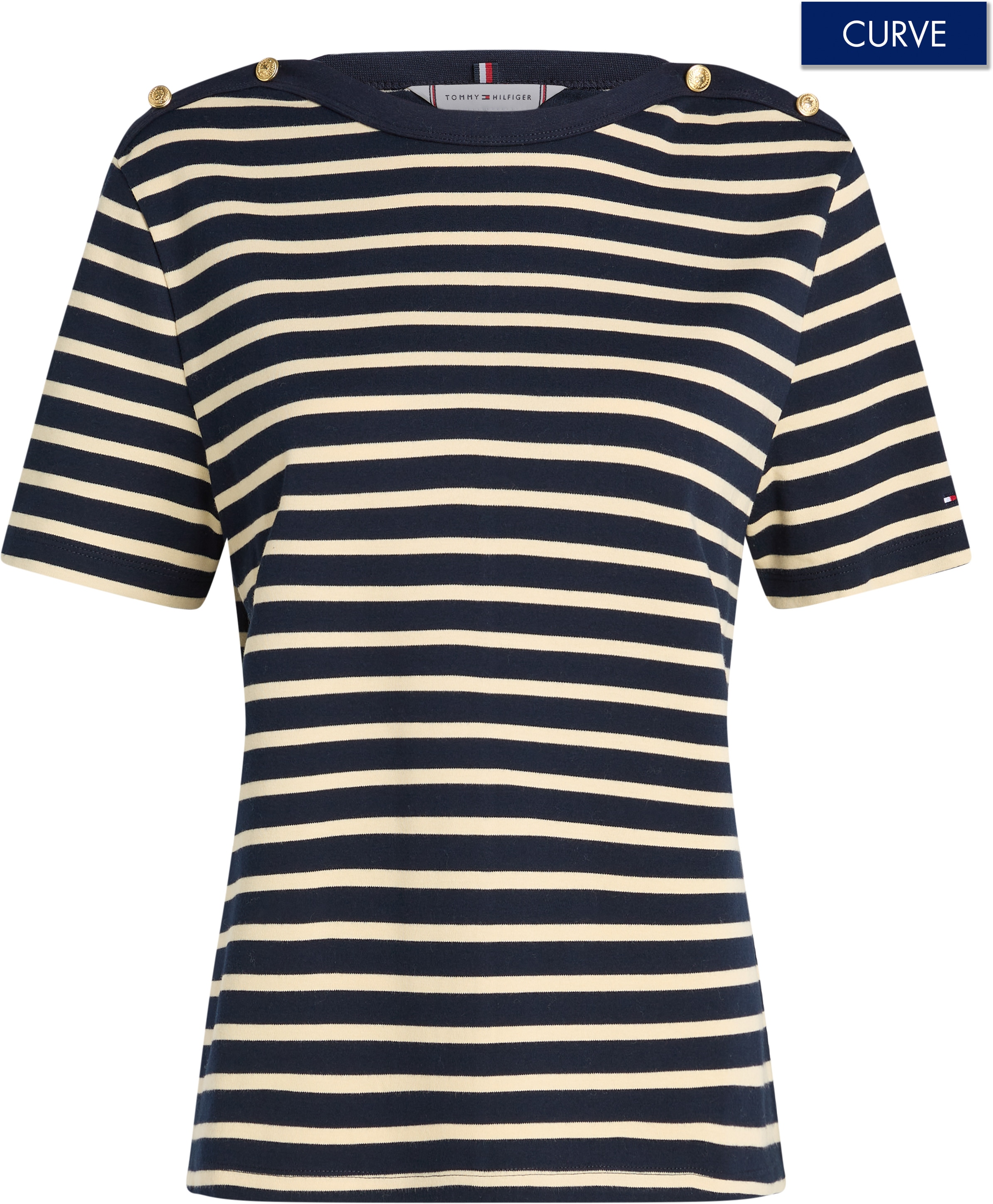 Tommy Hilfiger Curve Rundhalsshirt »CRV REG STRIPE GOLD BTN C-NK SS«, in Großen Größen, Streifendesign, goldfarbene Knöpfe