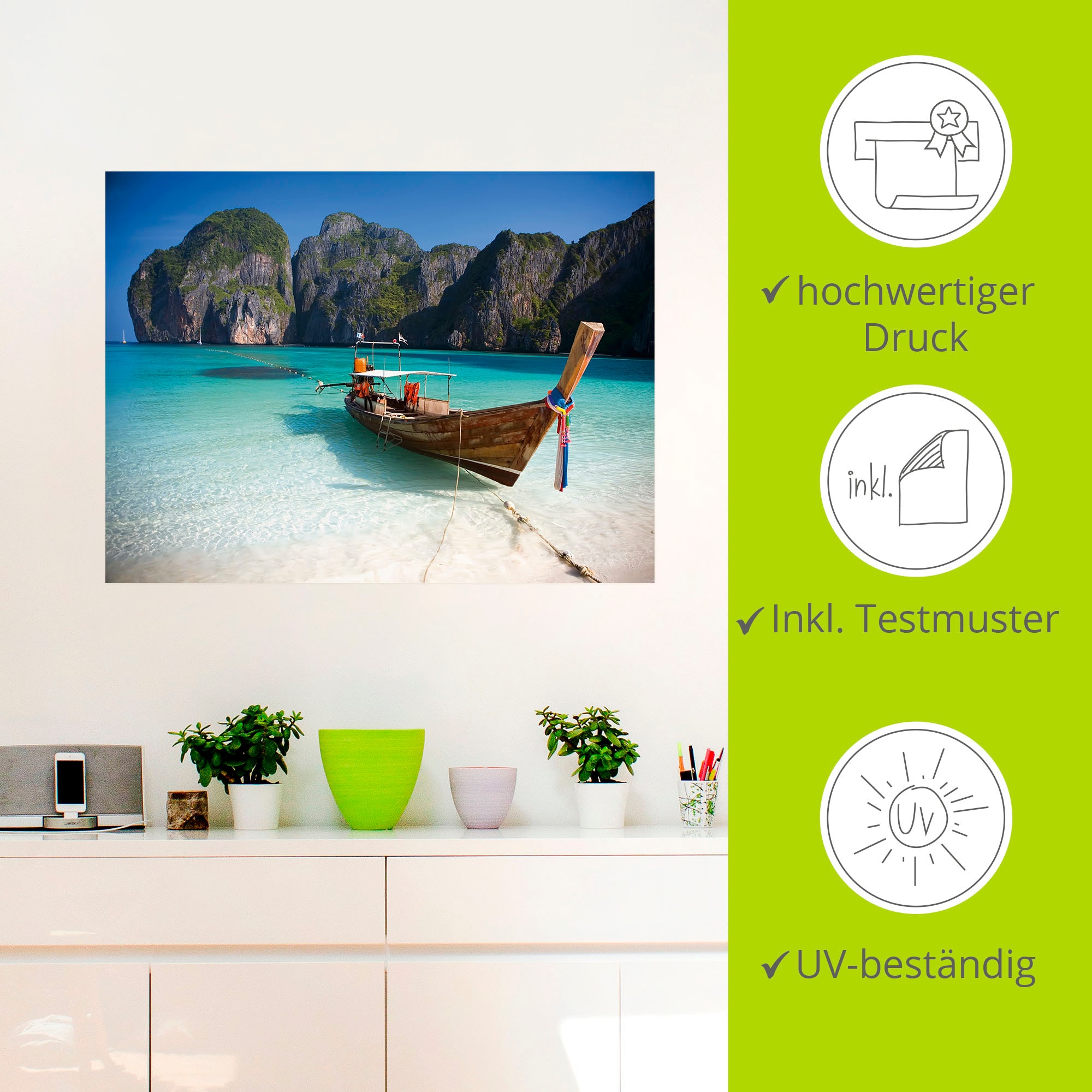Artland Wandbild »Maya Bay, Koh Phi Phi Leh, Thailand«, Boote & Schiffe, (1 St.), als Leinwandbild, Poster, Wandaufkleber in verschied. Größen