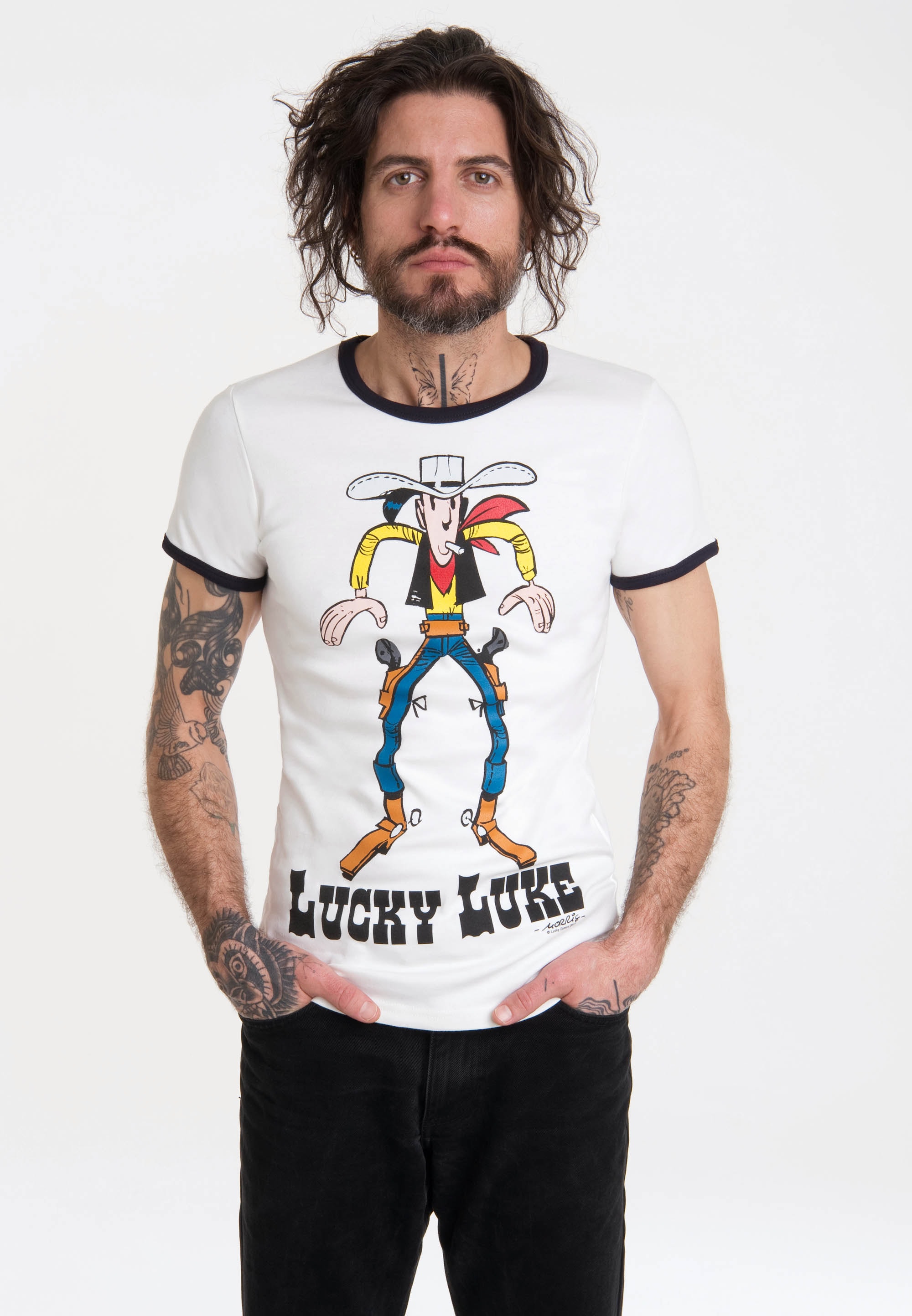 LOGOSHIRT T-Shirt »Lucky Luke«, BAUR farblich ▷ bestellen | mit Bündchen abgesetzten