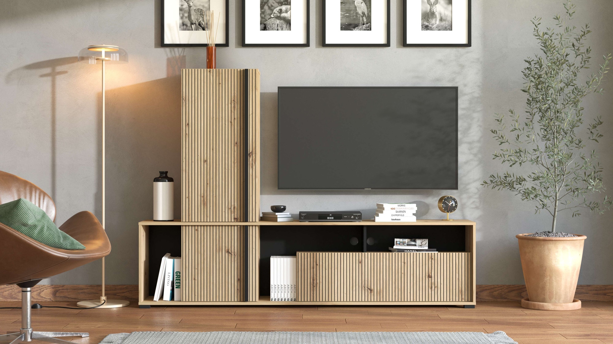 Home affaire Wohnwand "Chania, 195 cm, inkl. TV Board und Highboard" Komplett-Set, 2 Stk. tlg.
