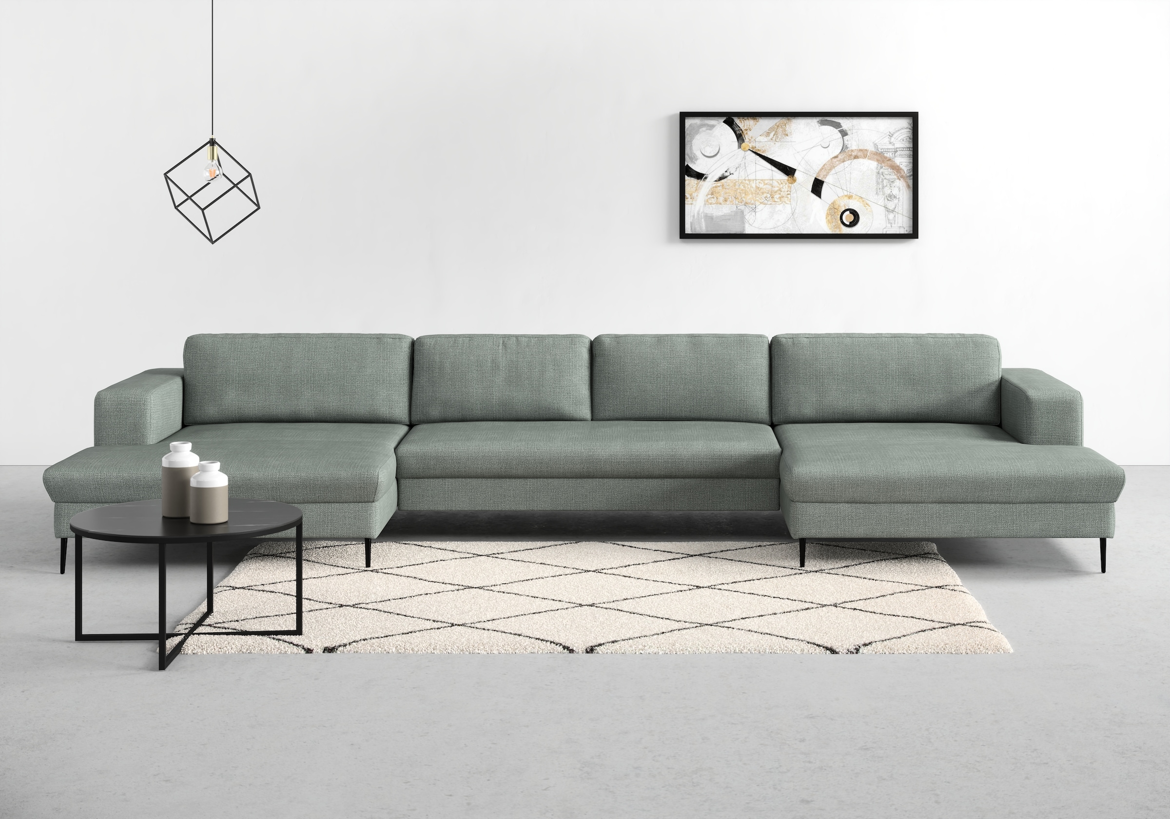 DOMO collection 1100000002199 "Modica U-Form aktuelles, kubisches Design mit 2 Recamieren, viel Platz" XXL, auch in Cord, Fußhöhe passend für gängige Saugroboter
