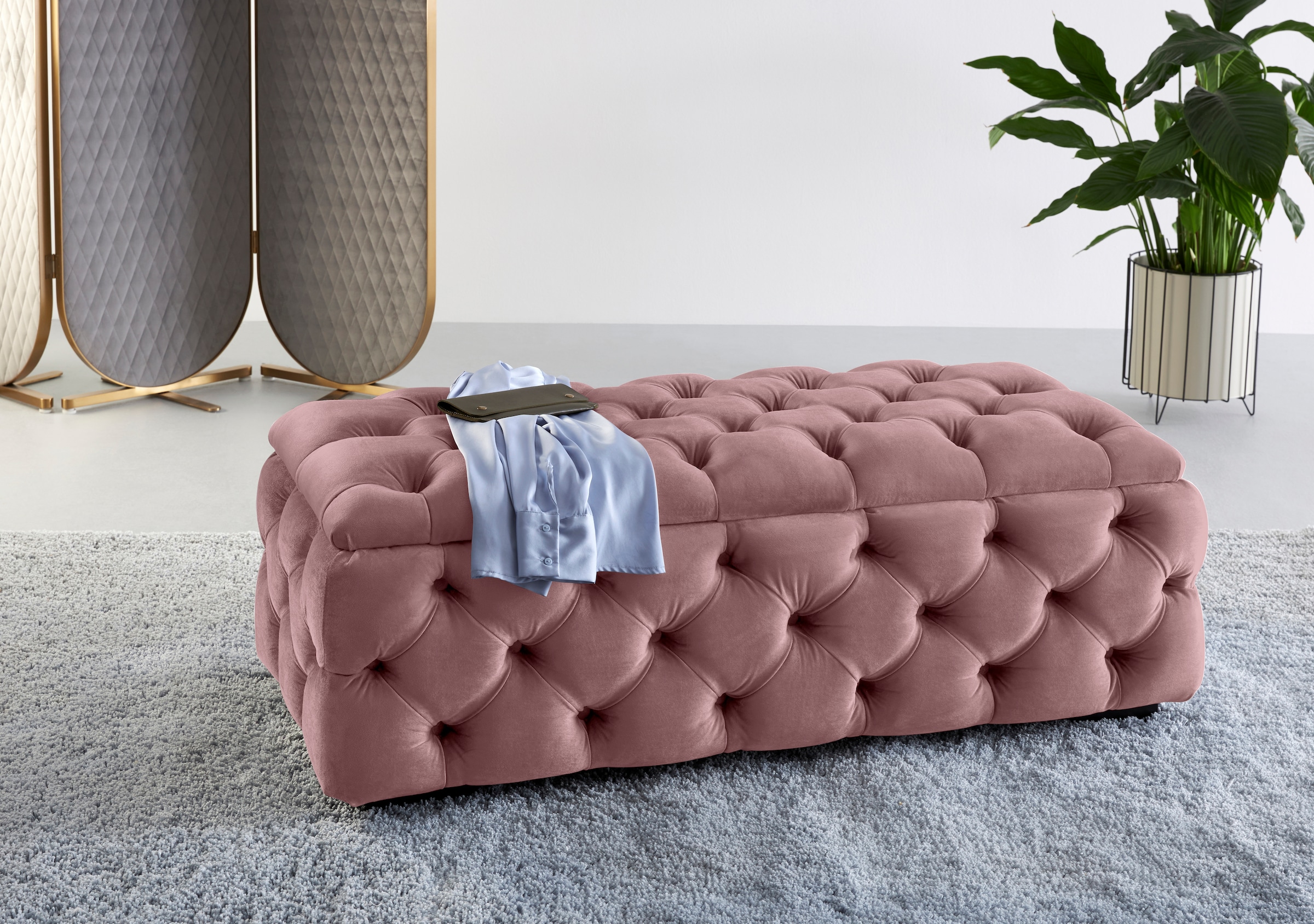 Home affaire Polsterhocker "KALINA, hochwertige Knopfheftung, B/T/H: 120/55/45 cm" mit Staufach und innenliegenden Laschen zur besseren Aufbewahrung