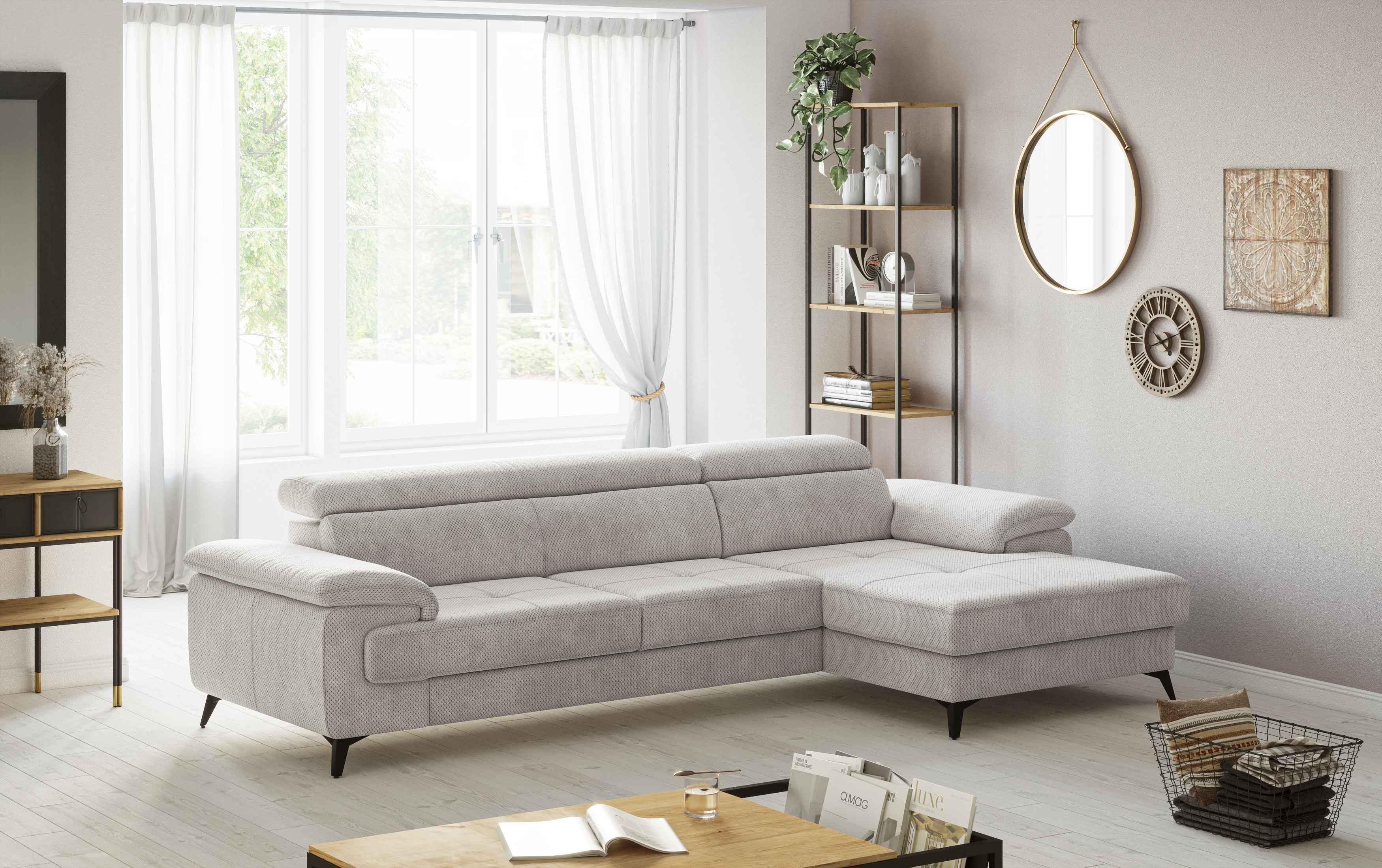OTTO home Ecksofa "Astra L-Form, B: 300 cm, inkl. Kopfteilverstellung" opt. Schlaffunktion + XL-Bettkasten, LF:222x124cm, Wellenunterfederung