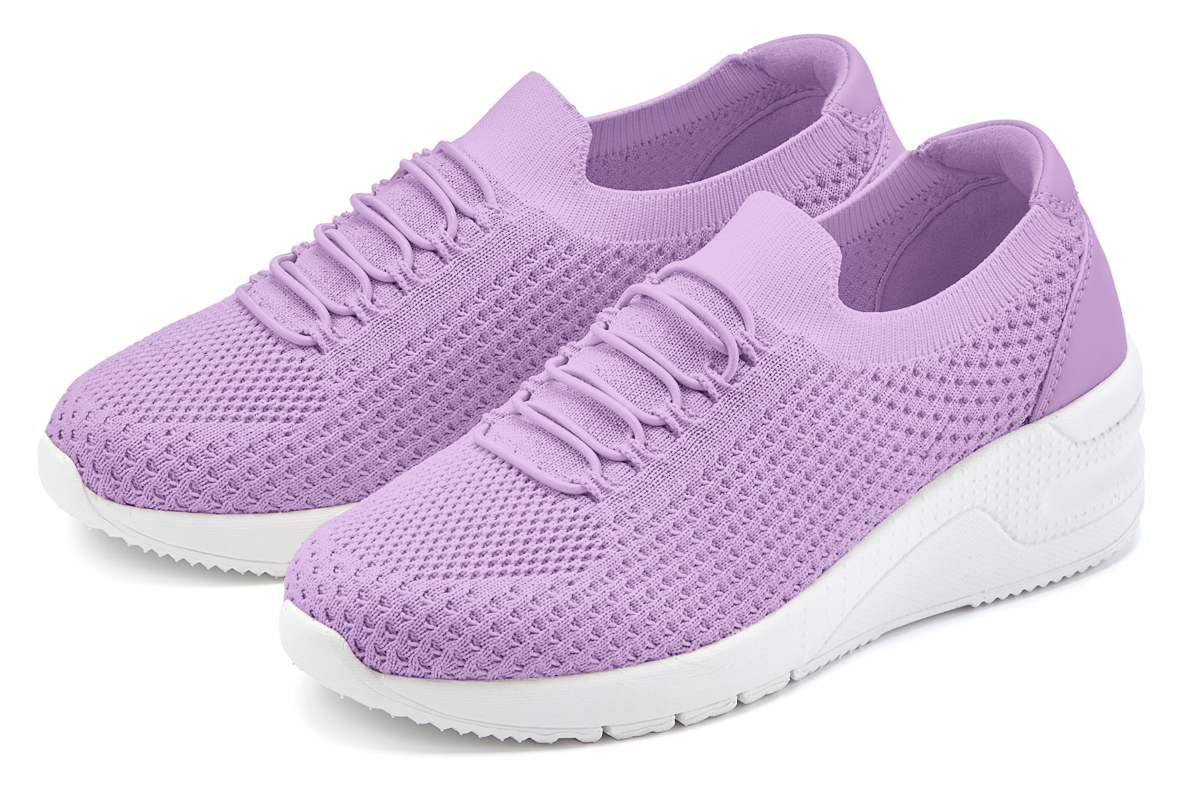 Vivance Keilsneaker "Sneaker, Keilabsatz-Sneaker, Slip-On Freizeitschuhe, Strick-Sneaker" Keilabsatz mit elastischen Schnürsenkeln VEGAN