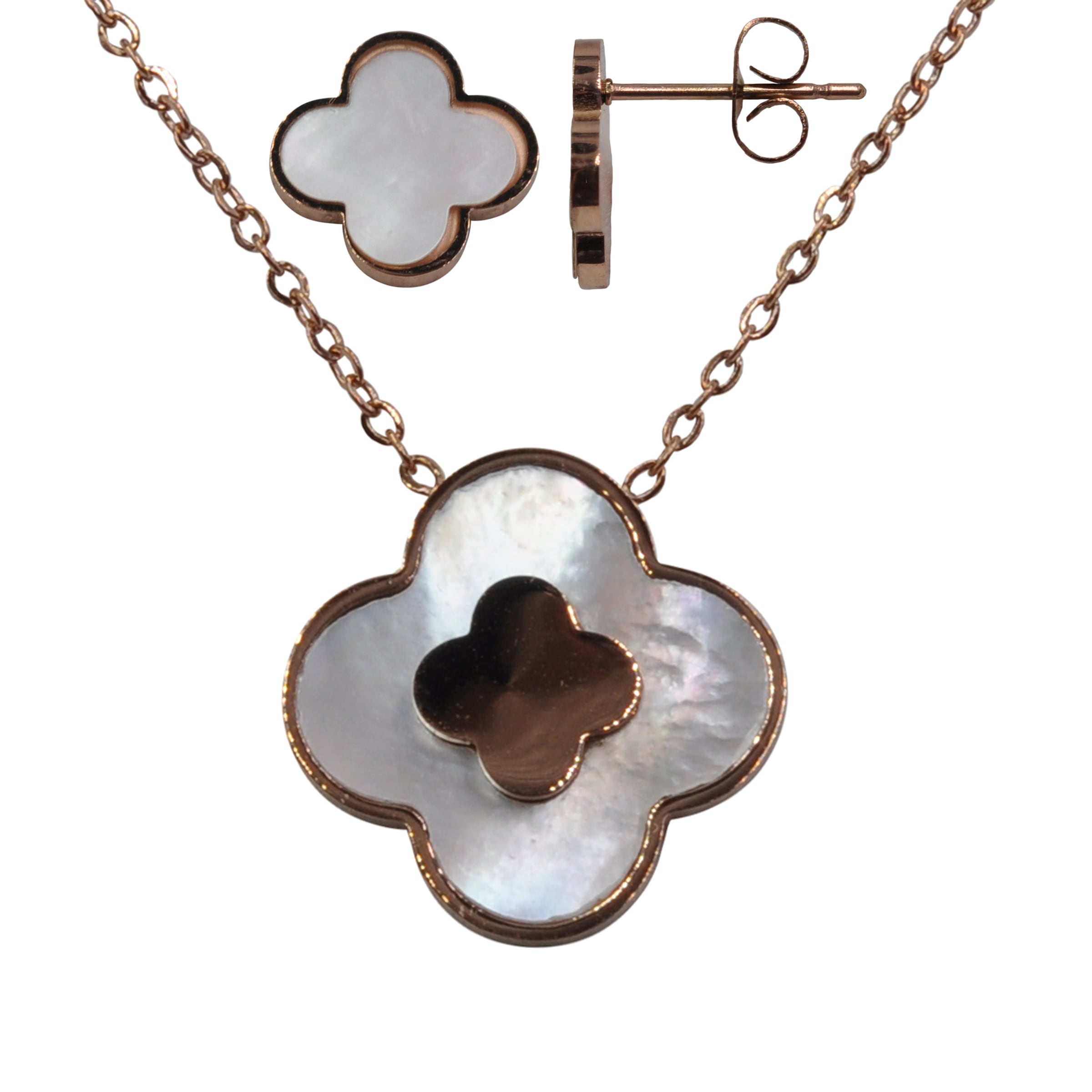 Ohrring und Ketten Set FIRETTI, roségoldfarben, perlmuttfarben, Schmuck_Sets, Damen, Edelstahl - Einheitsgröße