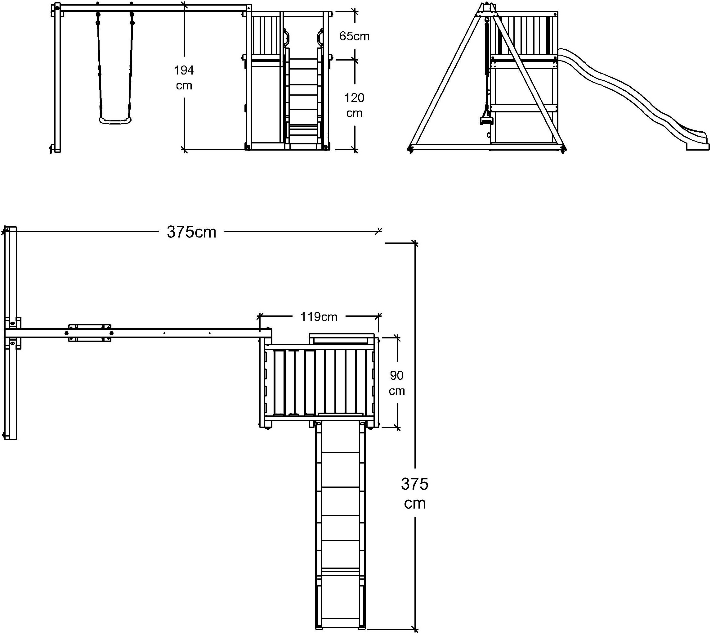 PLUS Spielturm »PLUS inkl. Schaukelanbau, grauschwarz Rutsche und Schaukelsitz«, Made in Europe