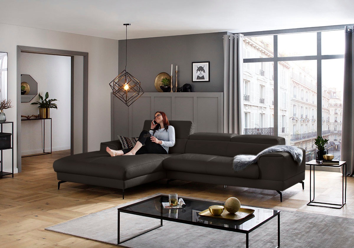 W.SCHILLIG Ecksofa »piedroo, Designsofa mit tollem Sitzkomfort, L-Form«, Kopfteilverstellung, wahlweise mit Sitztiefenverstellung, Breite 303cm