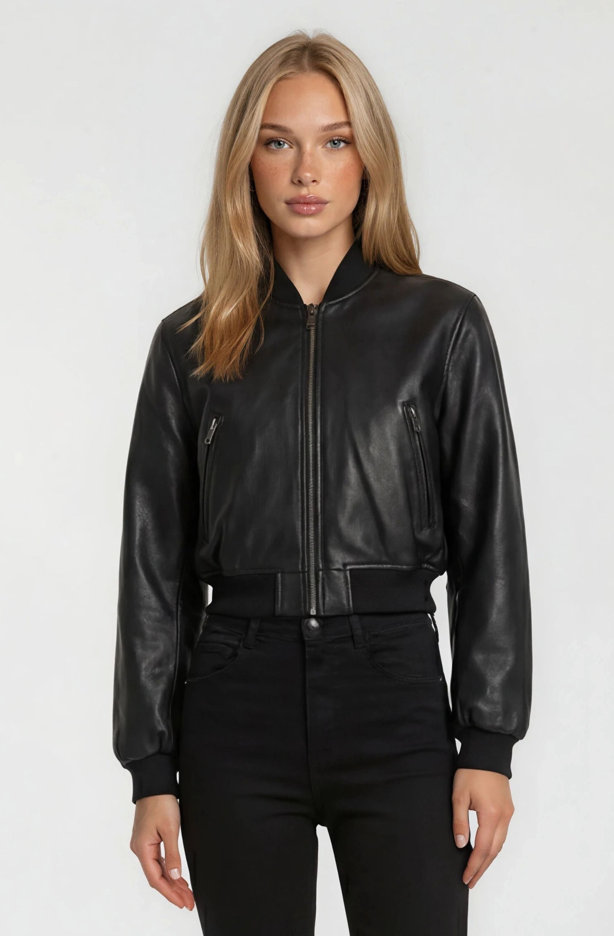 trueprodigy Bomberjacke "Paola Bomberjacke aus Leder mit Reißverschluss" ohne Kapuze