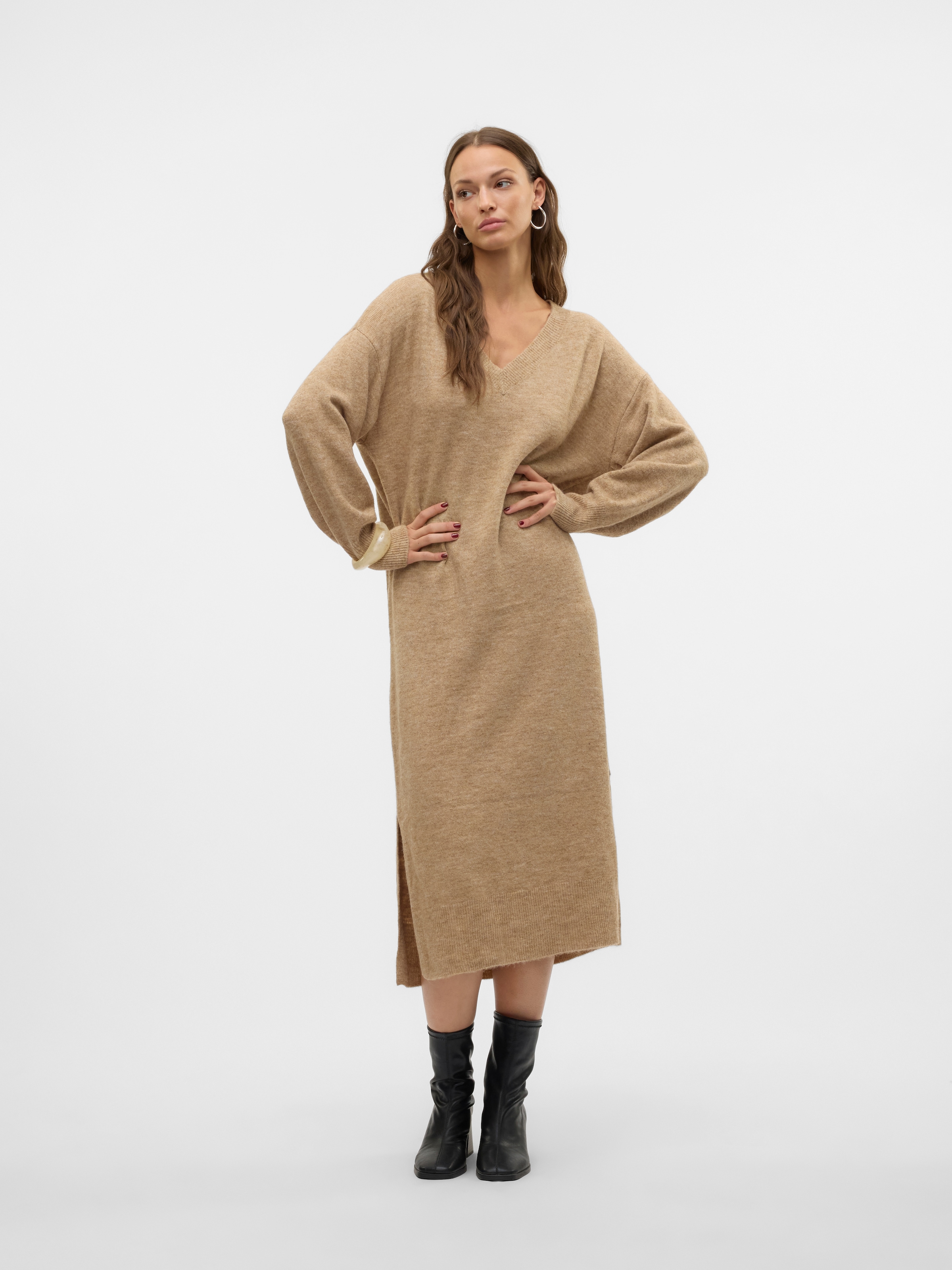 Vero Moda Strickkleid "VMJUPITER LS V-NECK CALF DRESS BF" günstig online kaufen