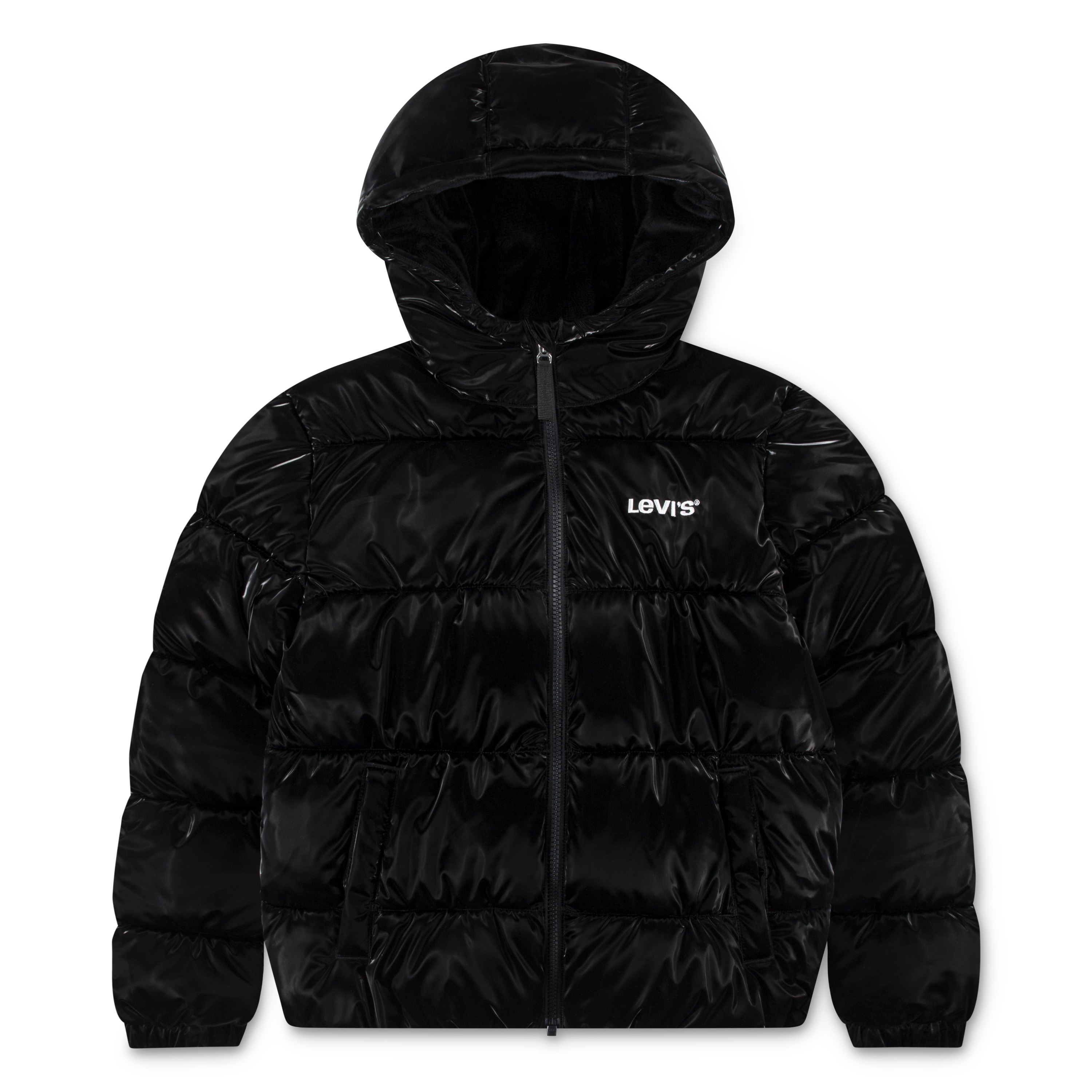 LEVI'S KIDS Mädchen Winterjacke "LVG SHINY HVWT PUFFER", schwarz, Gr. 8, glänzend, Web, Obermaterial: 100% Polyester, Jacken, Pufferjacke glänzend,