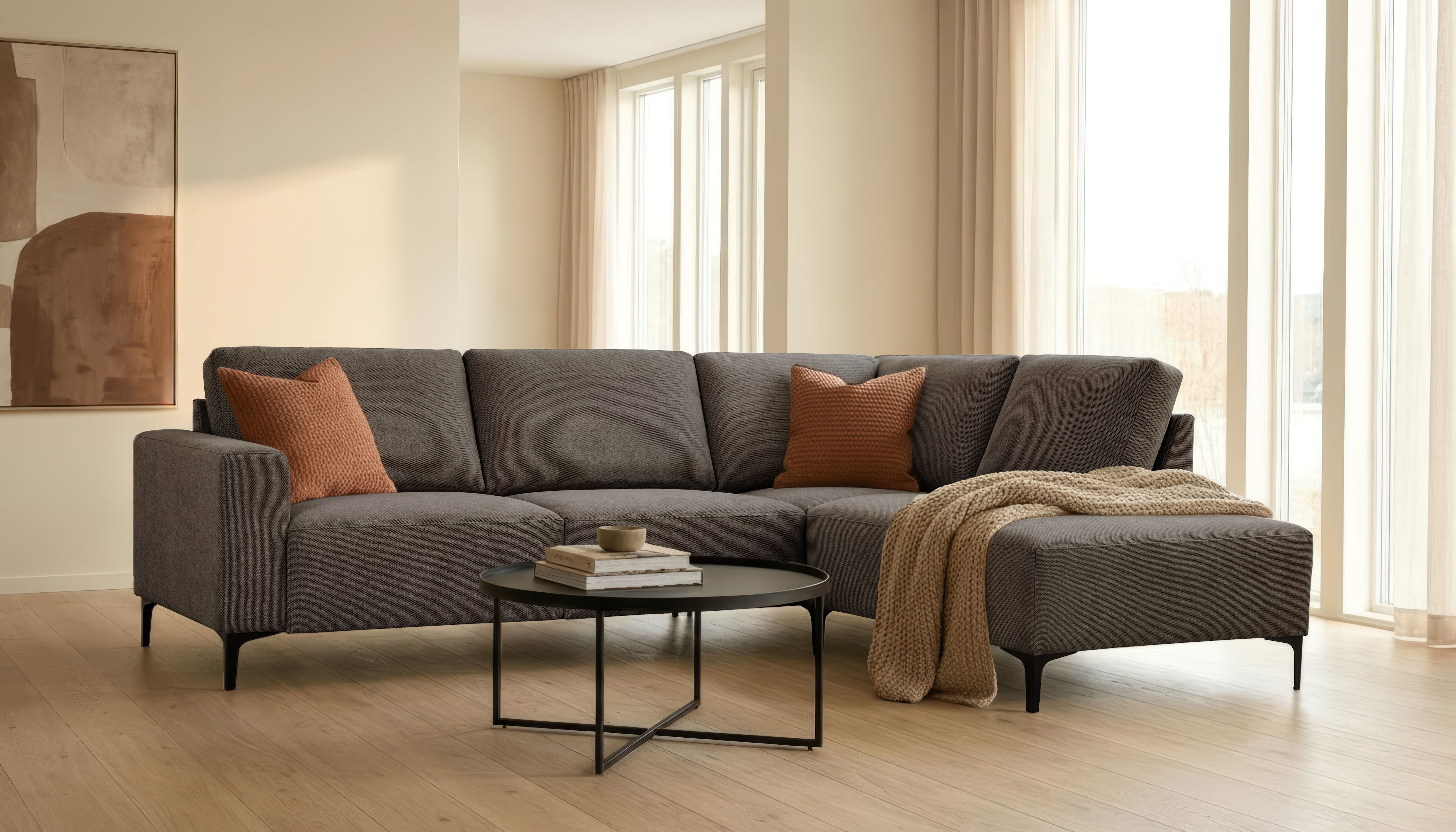 OTTO home Ecksofa "Tournon, L-Form, Breite 256 cm, Webstoff, Chenille" Designsofa im nordischen Stil, Wellenunterfederung, Metallfüße