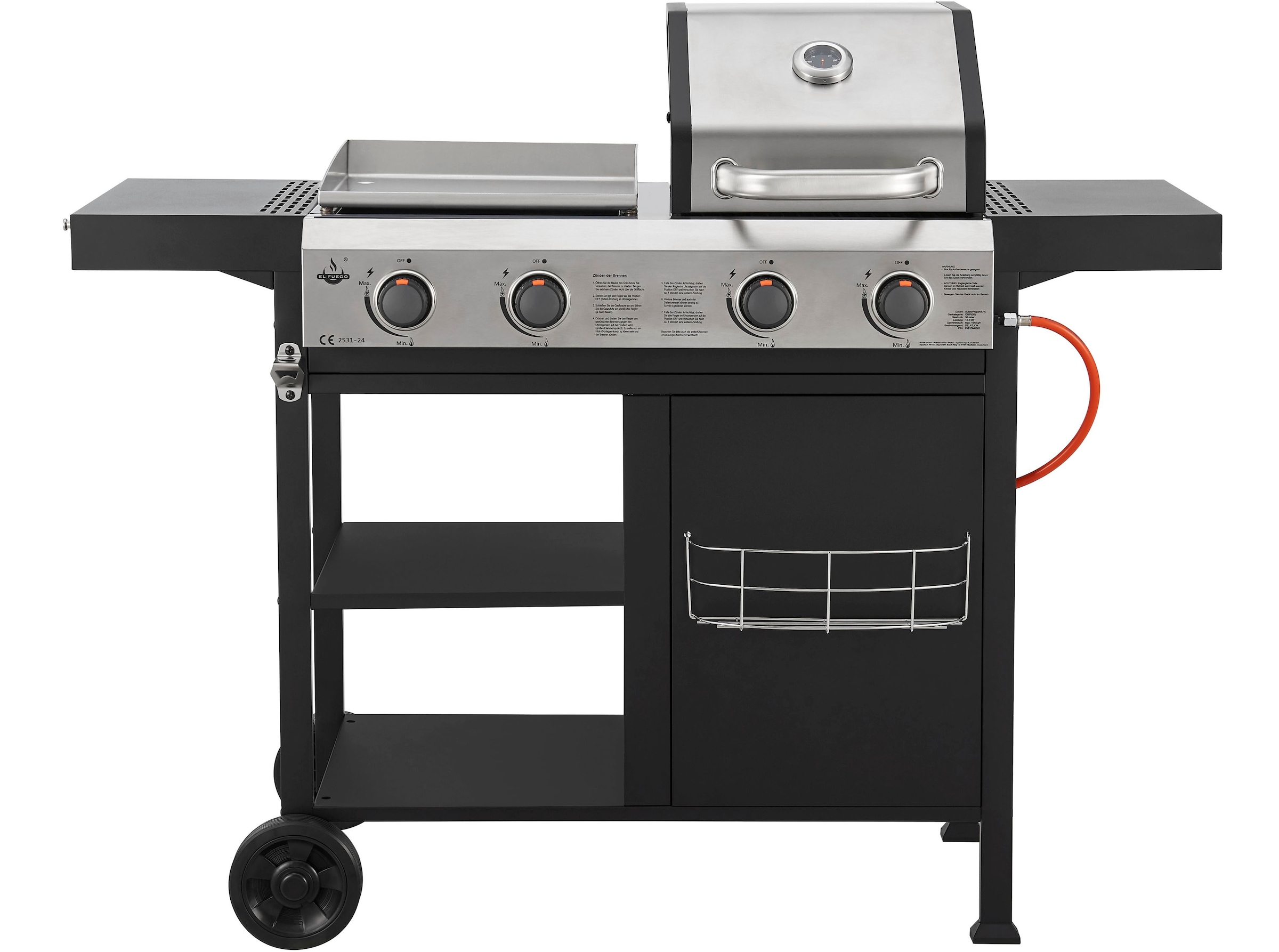 El Fuego Gasgrill »Kombigrill 3-in-1 Boston«, inkl. Pizzastein und Planchaplatte als Zubehör