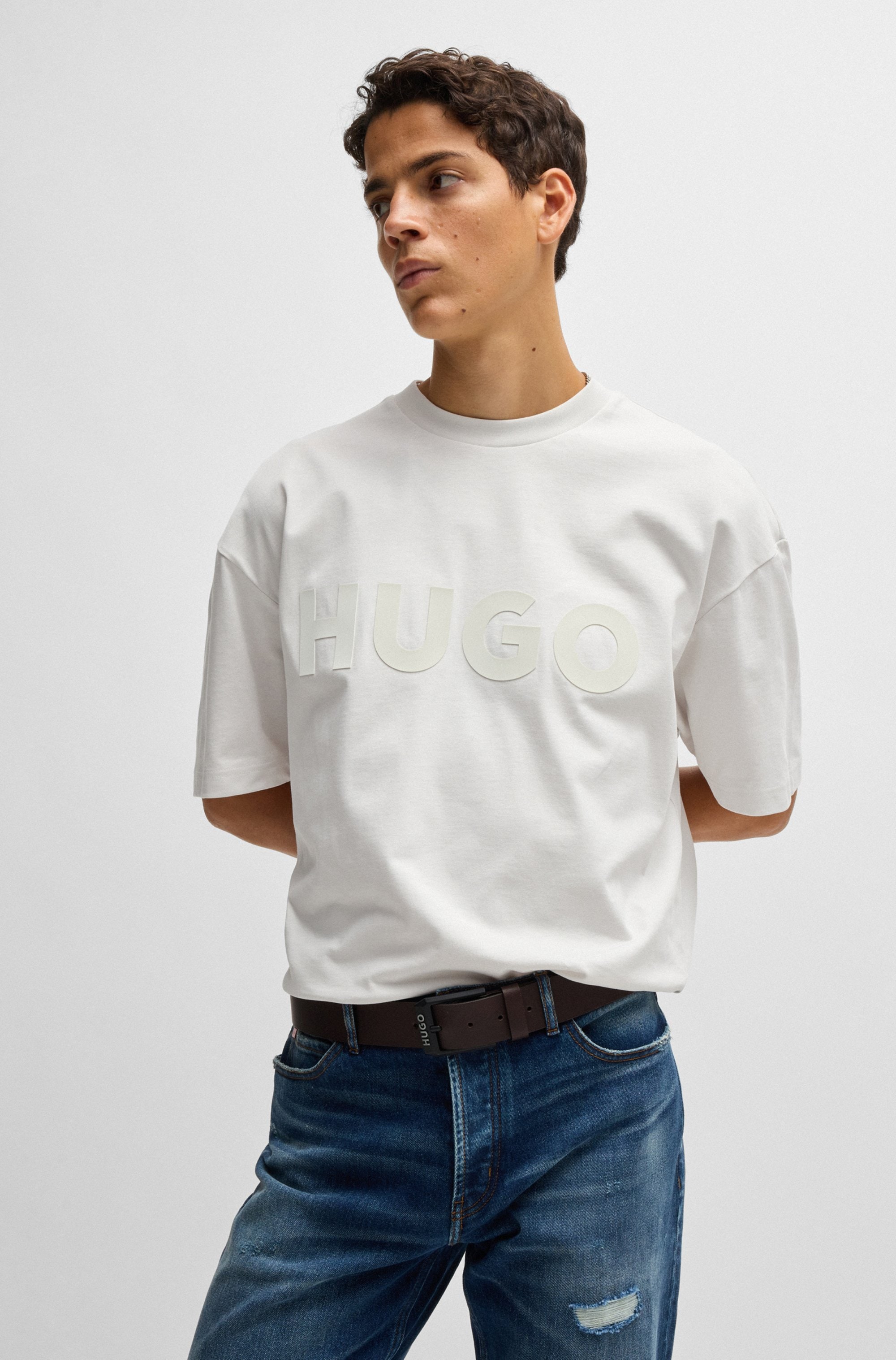 HUGO Ledergürtel »Gelio-B_Sz40«, HUGO Markenlabel, rote Ziehnaht