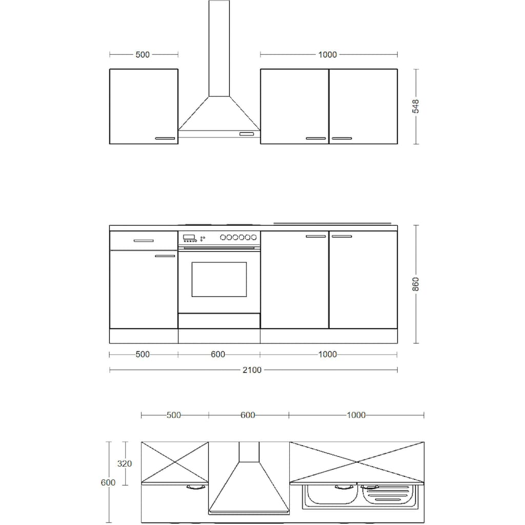 Flex-Well Küche »Kopenhagen«, wahlw. mit E-Geräten, Breite 210 cm