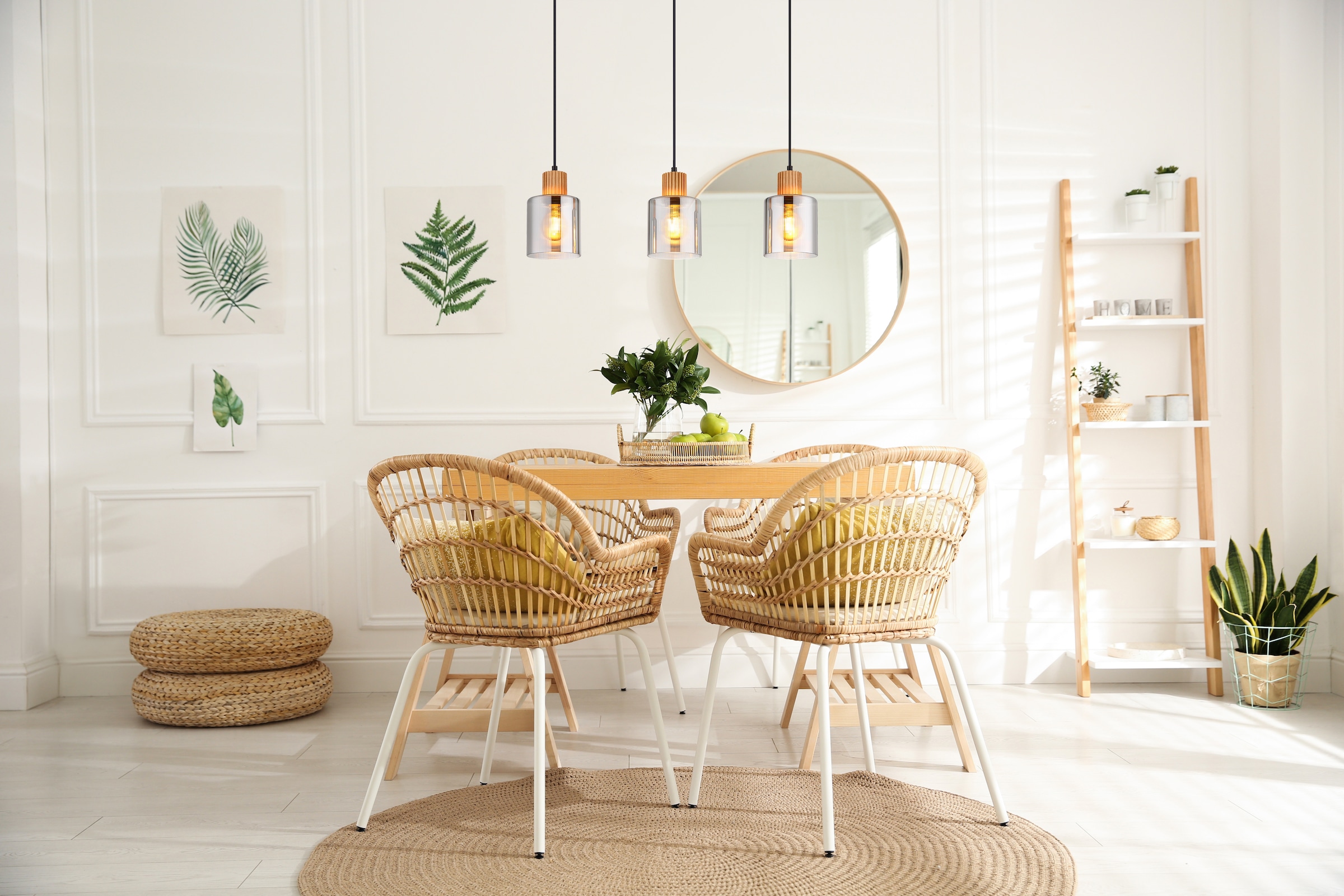 GLOBO LIGHTING Hängeleuchte »ALEIDIS« E27 1 Stk. Hängeleuchte Schwarz/Holz, Rauchglas, E27