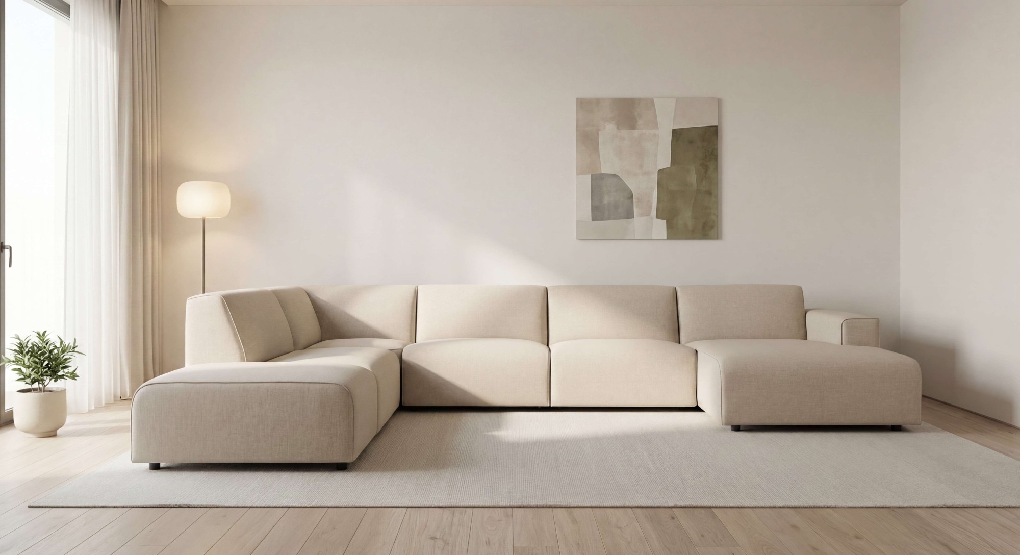 OTTO home Wohnlandschaft "Naddine" B. 389 cm, U-Form, Strukturstoff Mélange-Effekt, Wellenunterfederung