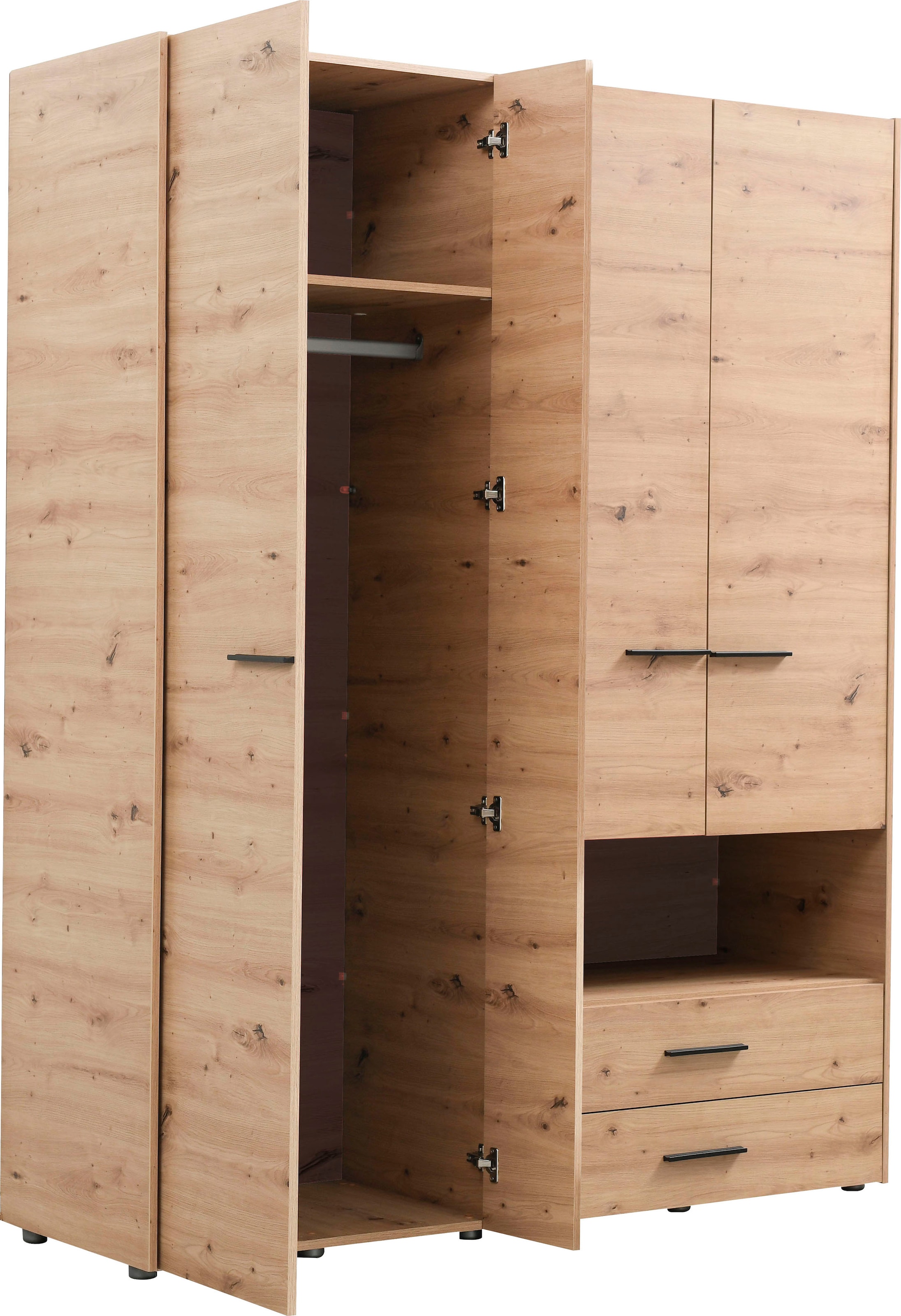 INOSIGN Kleiderschrank »Leon, FSC® -zertifiziertem Holzwerkstoff«, mit Spiegel, Innenausstattung und 2 Schubladen, 127,5x55x205,5cm