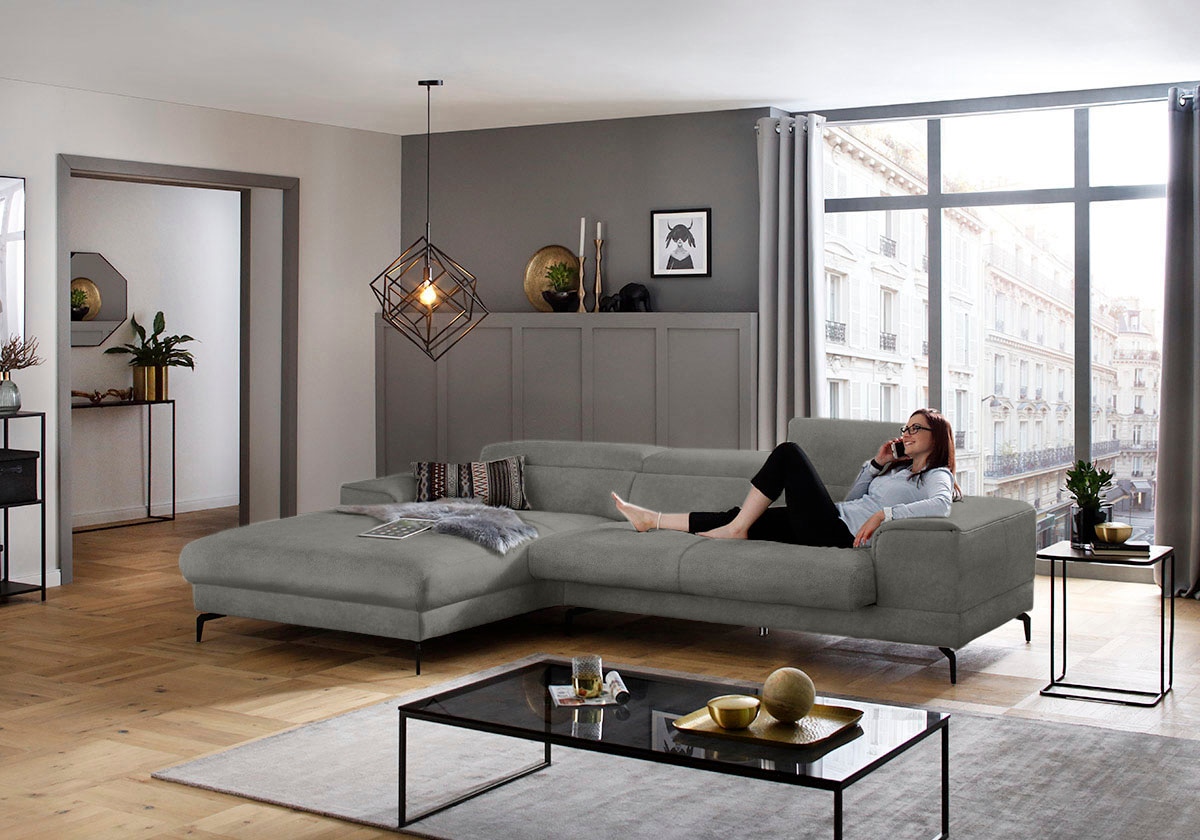 W.SCHILLIG Ecksofa »piedroo, Designsofa mit tollem Sitzkomfort, L-Form«, Kopfteilverstellung, wahlweise mit Sitztiefenverstellung, Breite 303cm