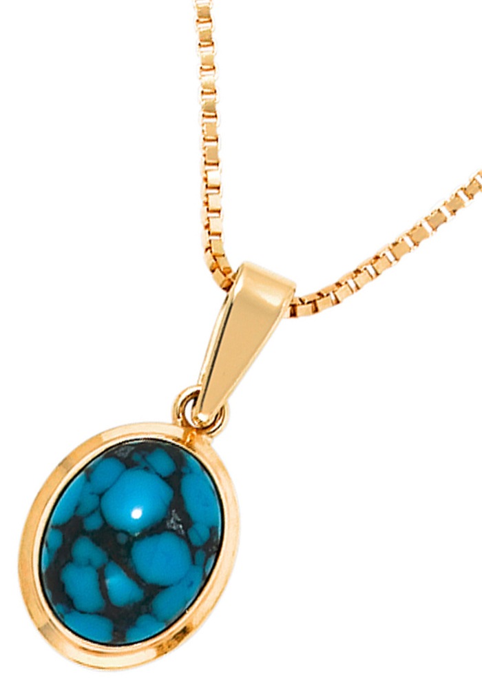 JOBO Kettenanhänger »Anhänger Goldanhänger oval 14 mm«  585 Gold mit Türkis