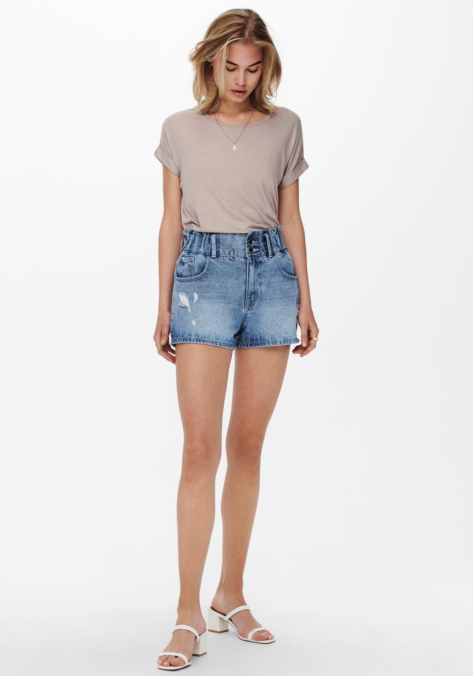 ONLY T-Shirt »ONLMOSTER S/S O-NECK TOP NOOS JRS«, mit Aufschlag am Arm