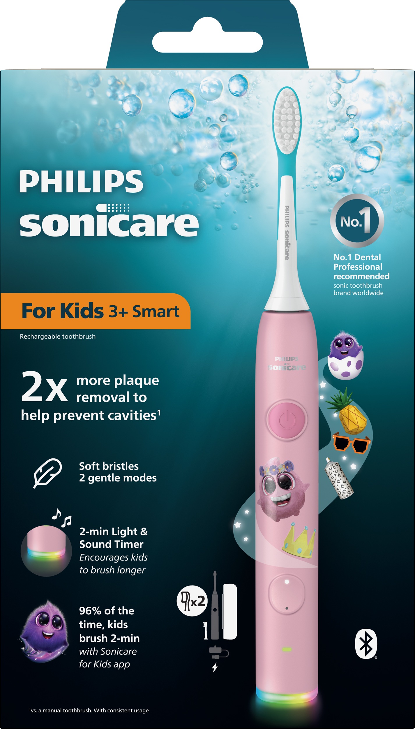 Philips Sonicare Elektrische Zahnbürste »For Kids Smart HX6600« 2 Stk. Aufsteckbürsten mit App-Anbindung, 2 Putzprogrammen und 21 Tagen Akkulaufzeit