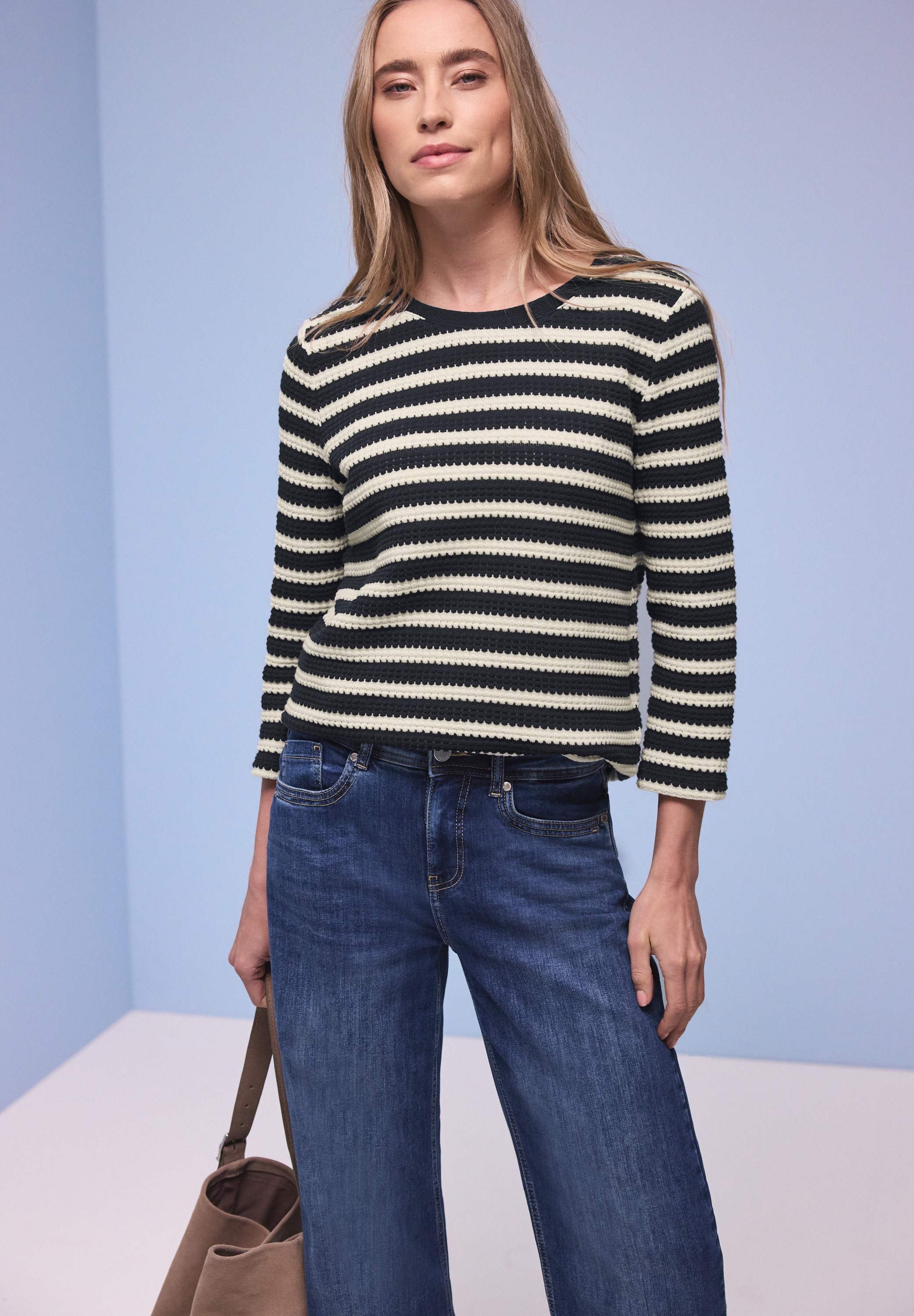 STREET ONE 3/4-Arm-Shirt Strick-Look Shirt mit Streifenmuster günstig online kaufen