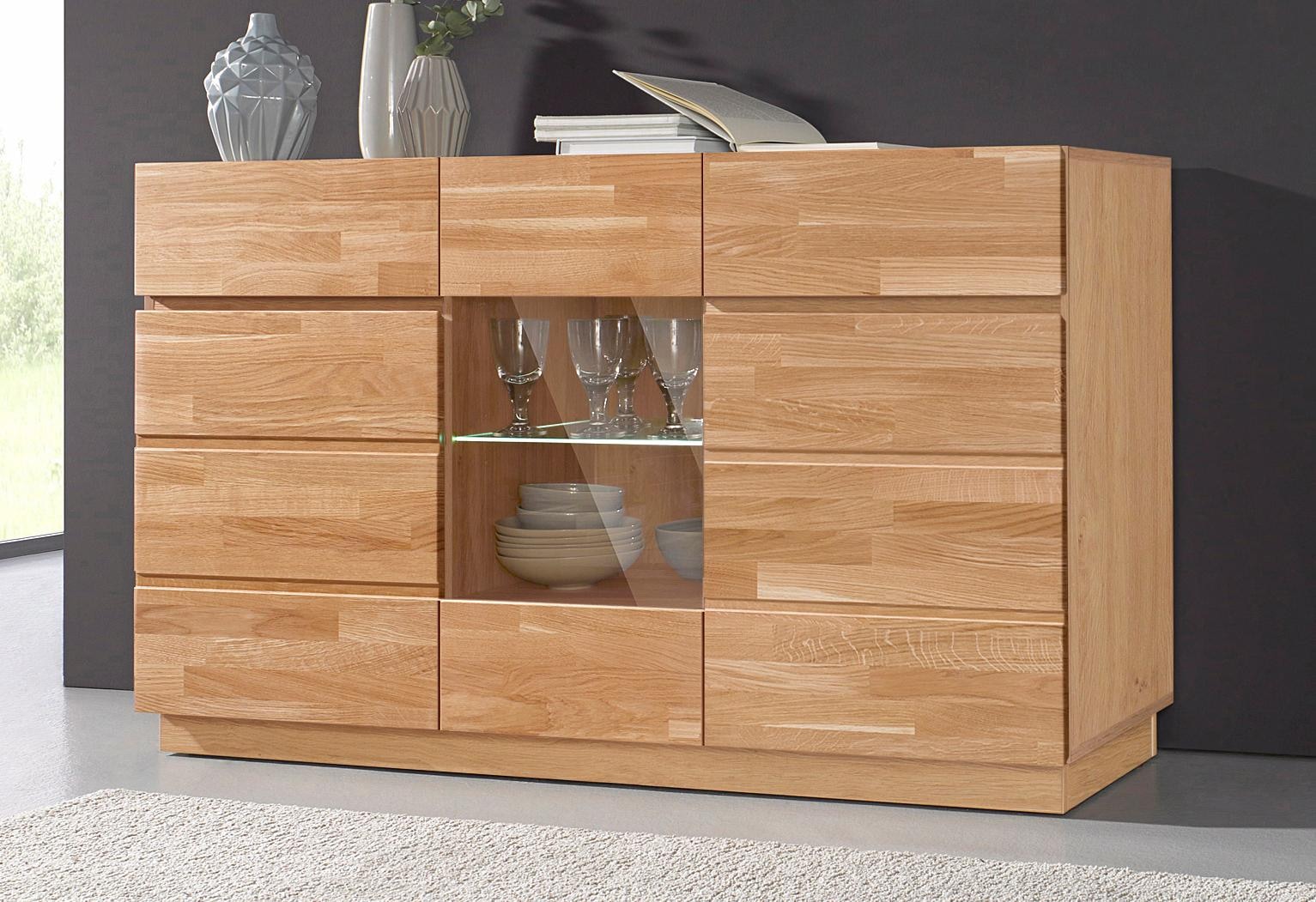 Home affaire Sideboard, Breite 140 cm, mit 2 Schubkästen, teilmassiv, FSC®-zertifiziert