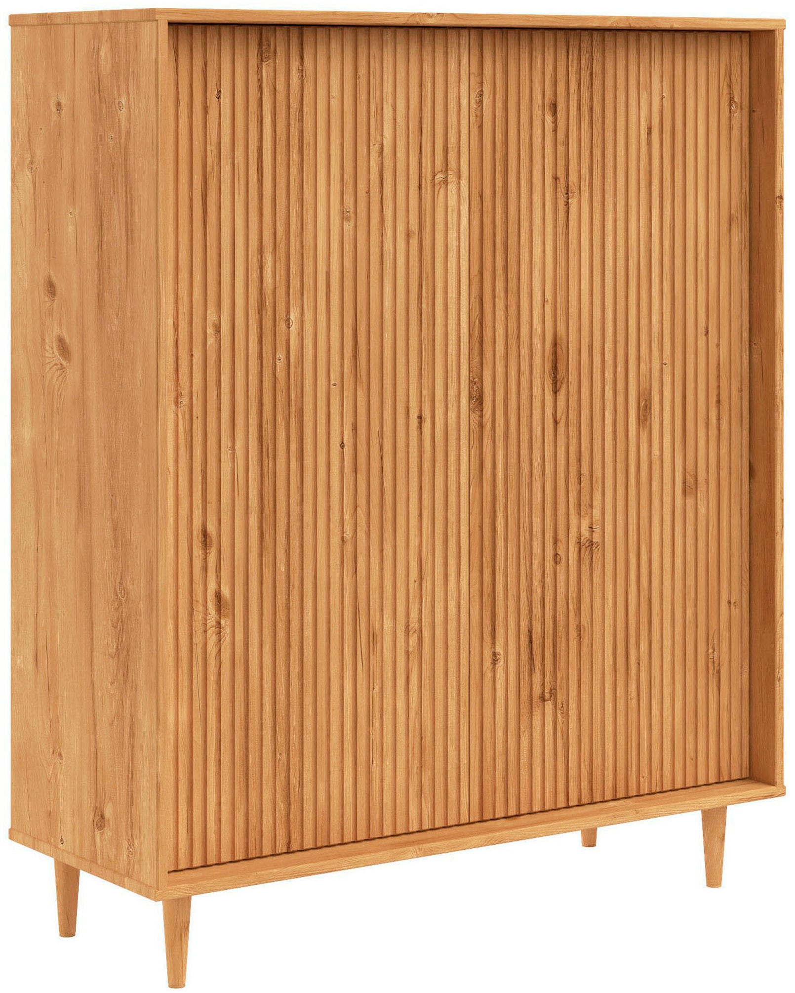 OTTO home Highboard »Malmedy Midischrank mit einer Lamellenoptik und Push to Open Funktion« massives Kiefernholz, Push-to-open Funktion, verstellbare Einlegeböden