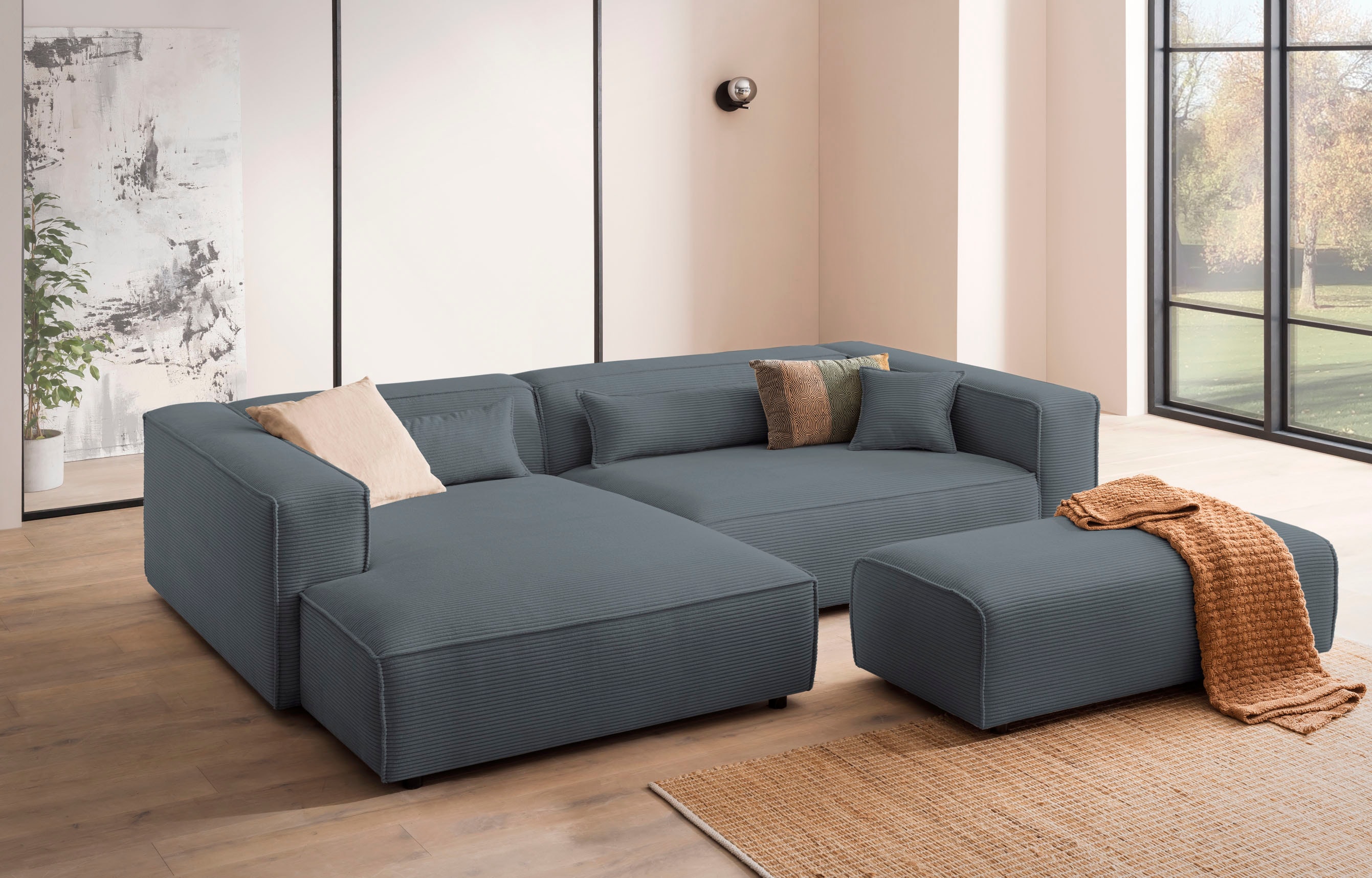 LeGer Home by Lena Gercke Ecksofa "PIARA XXL Cord, L-Form, Schlaffunktion" Hocker stellbar zum Schlafsofa (Krokodilverbinder), tiefe Sitzfläche