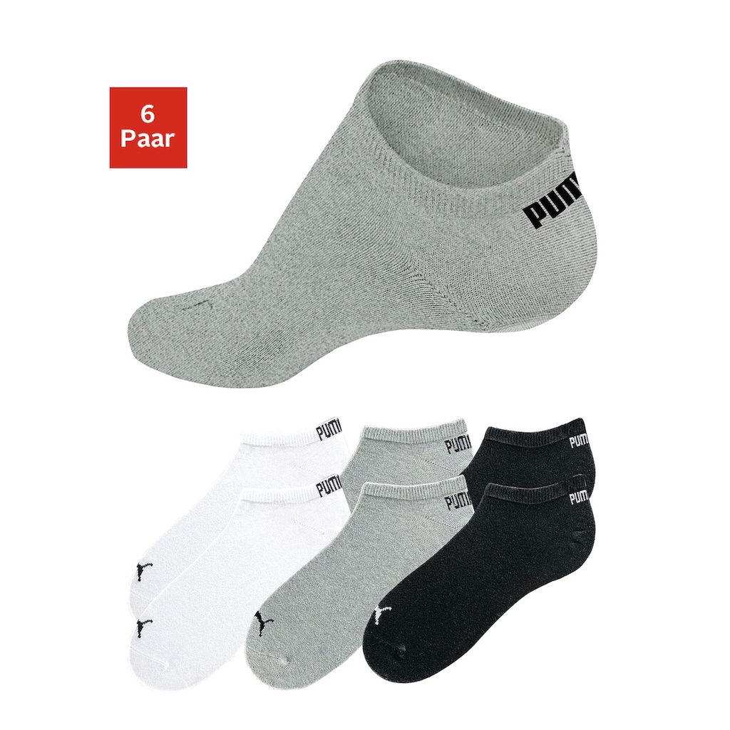 Marken Puma PUMA Sneakersocken, (6 Paar), in klassischer Form weiß + grau-meliert + schwarz